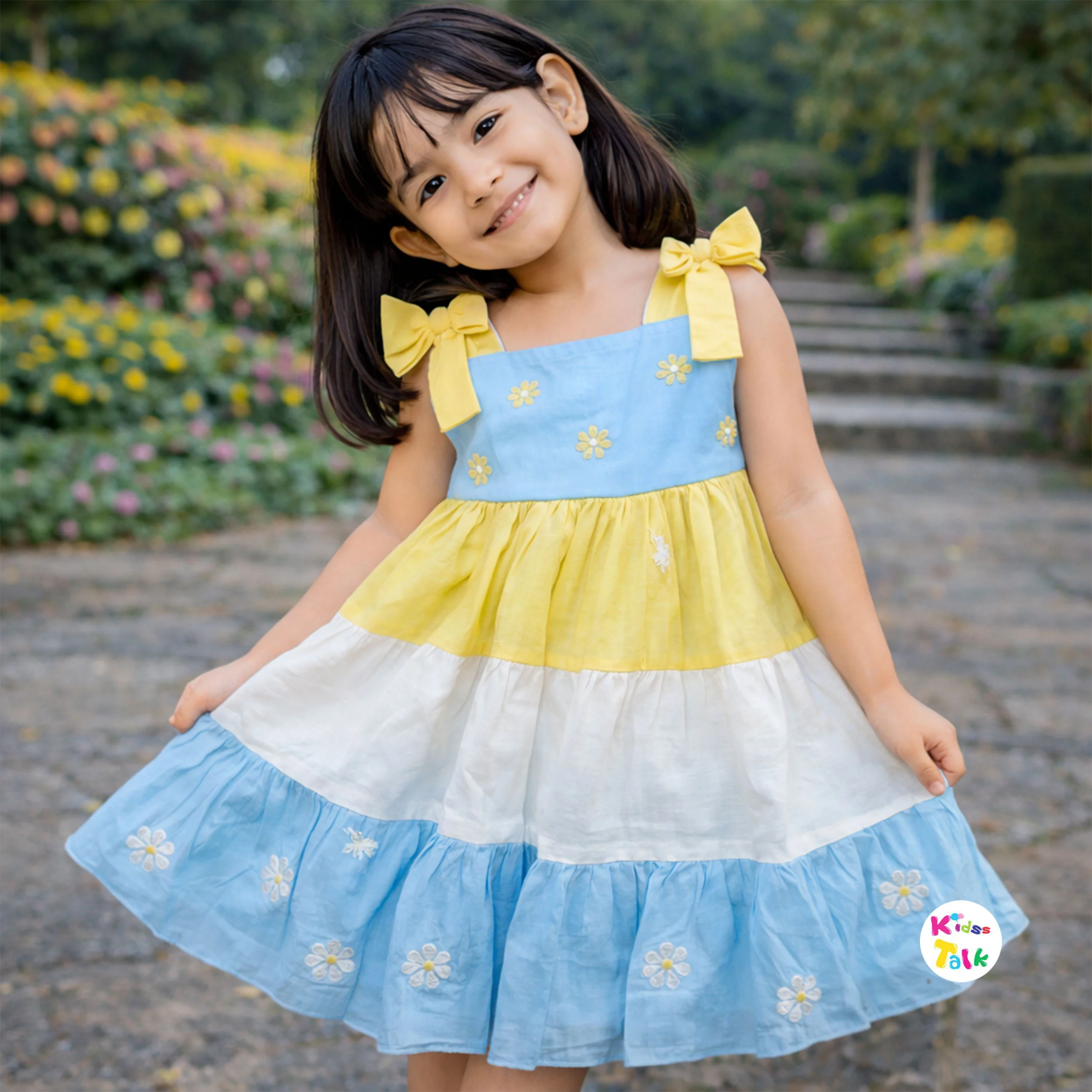 Soft Cotton Sleeveless Frock With Cute Embroidered - Lemon Yellow