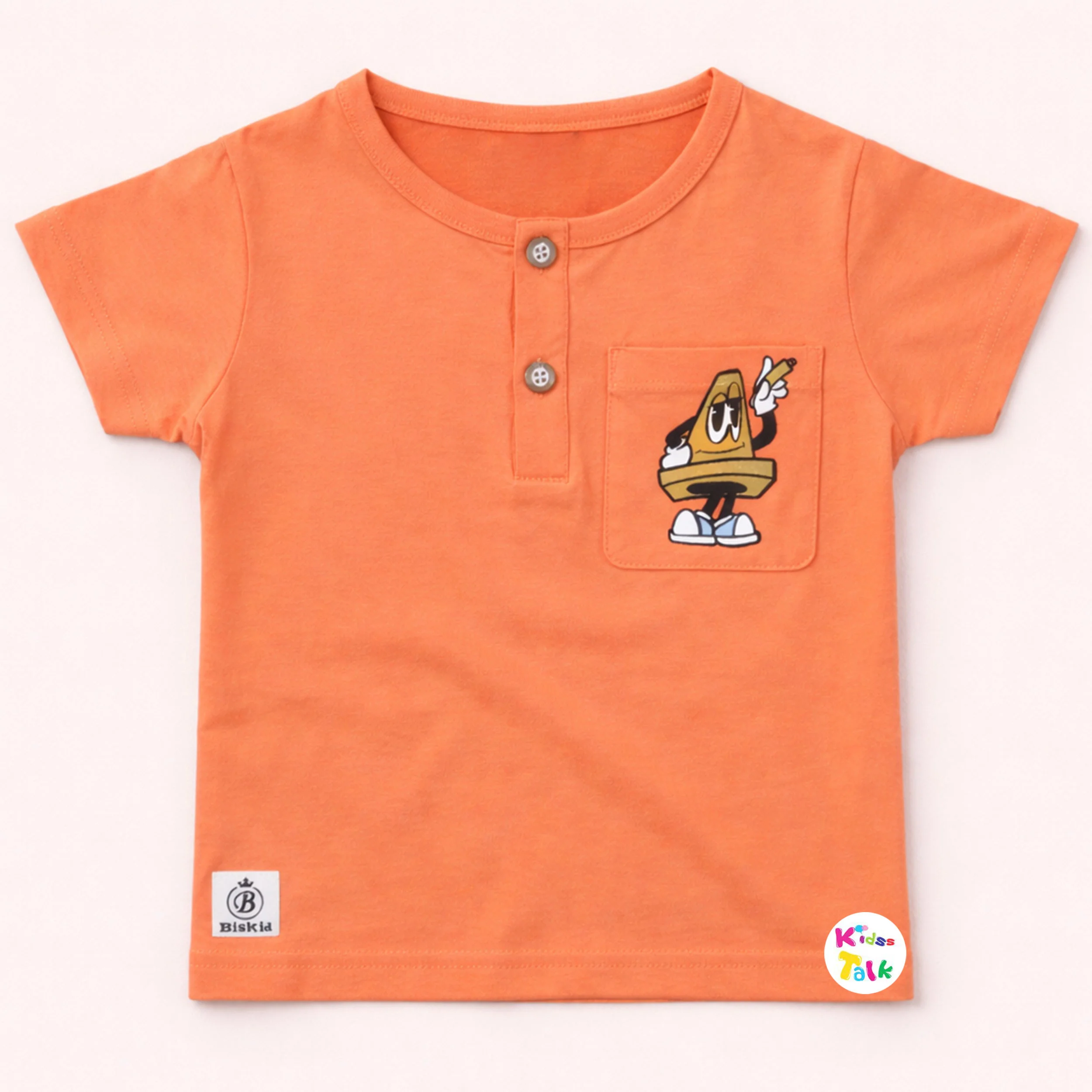 Cotton Knitted Half Sleeve T-shirt With Cute Print - Orange