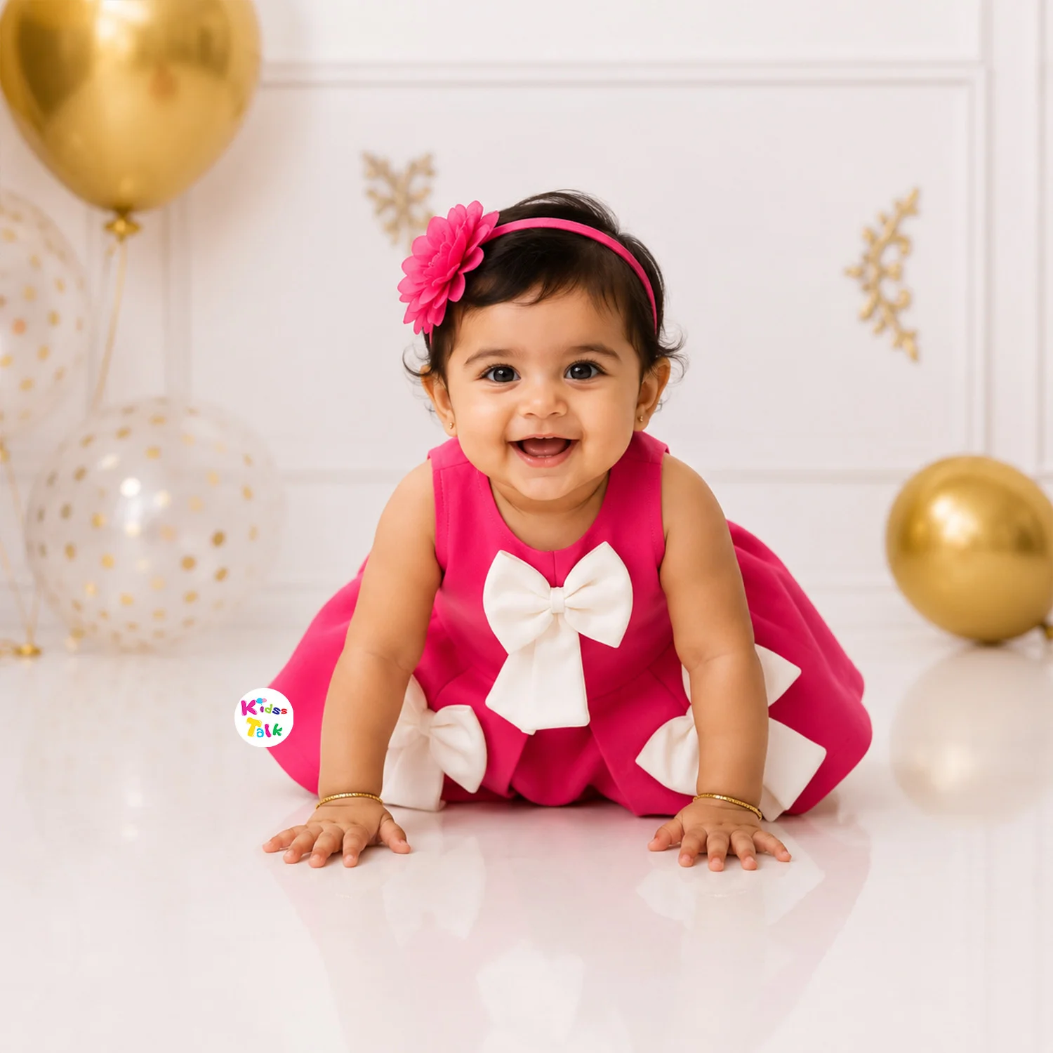 Scuba Sleeveless Frock With Bow - Hot Pink