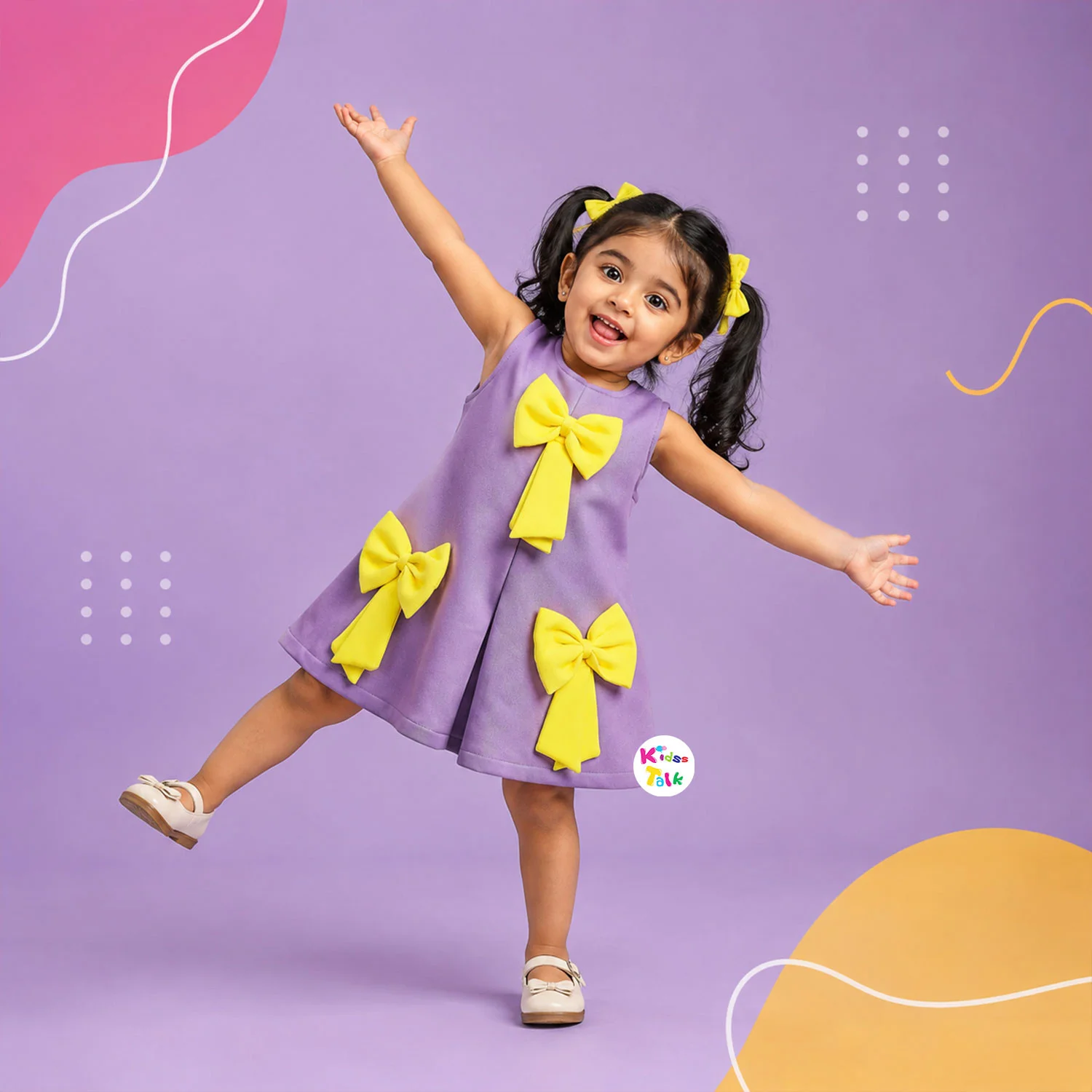 Scuba Sleeveless Party Frock With Bow Applique