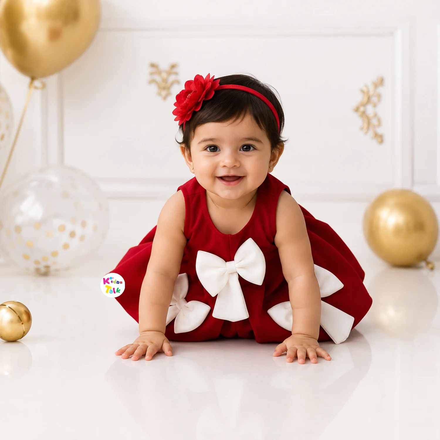 Scuba Sleeveless Frock With Bow - Red