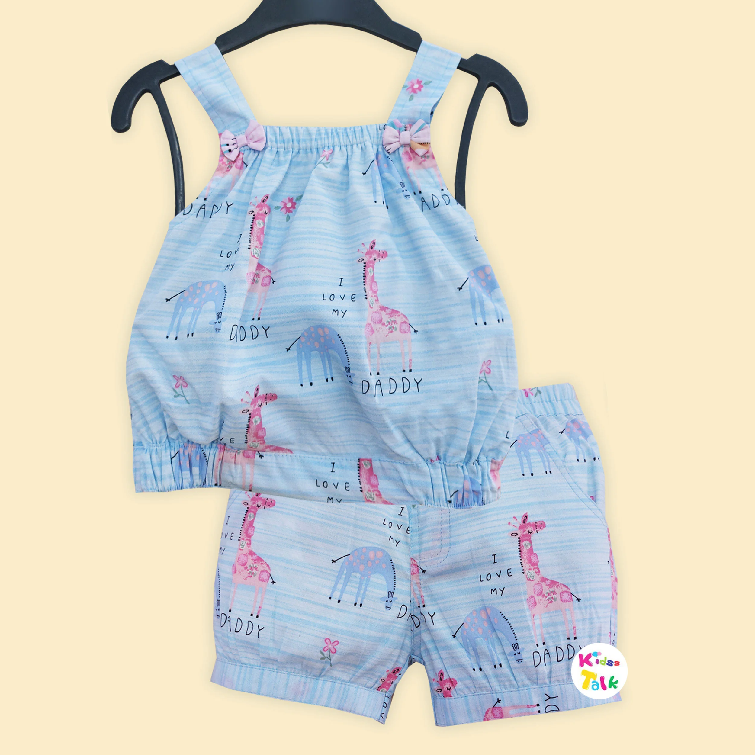 Cotton Sleeveless Capri Set With Cute Print - Ice Blue