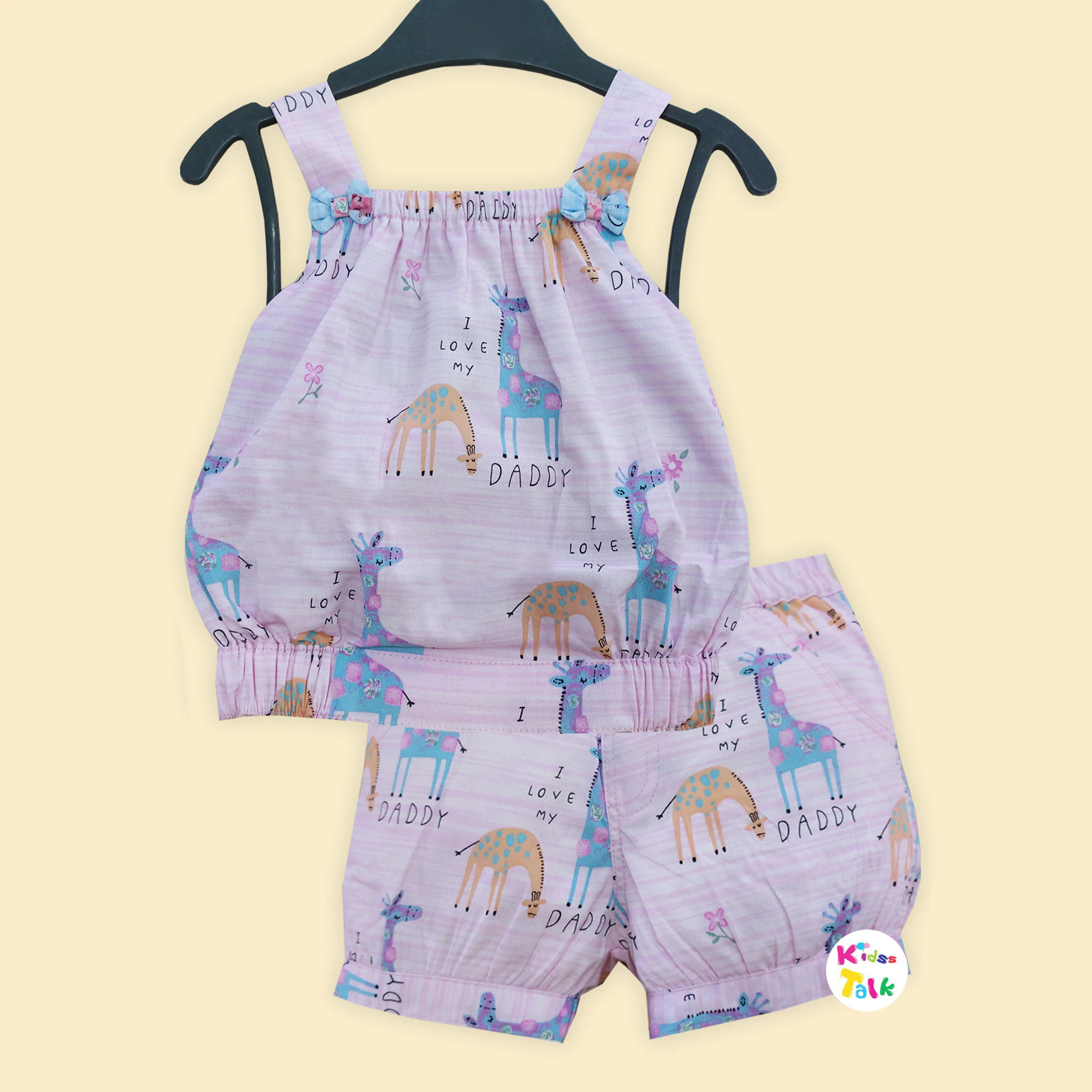 Cotton Sleeveless Capri Set With Cute Print - Baby Pink