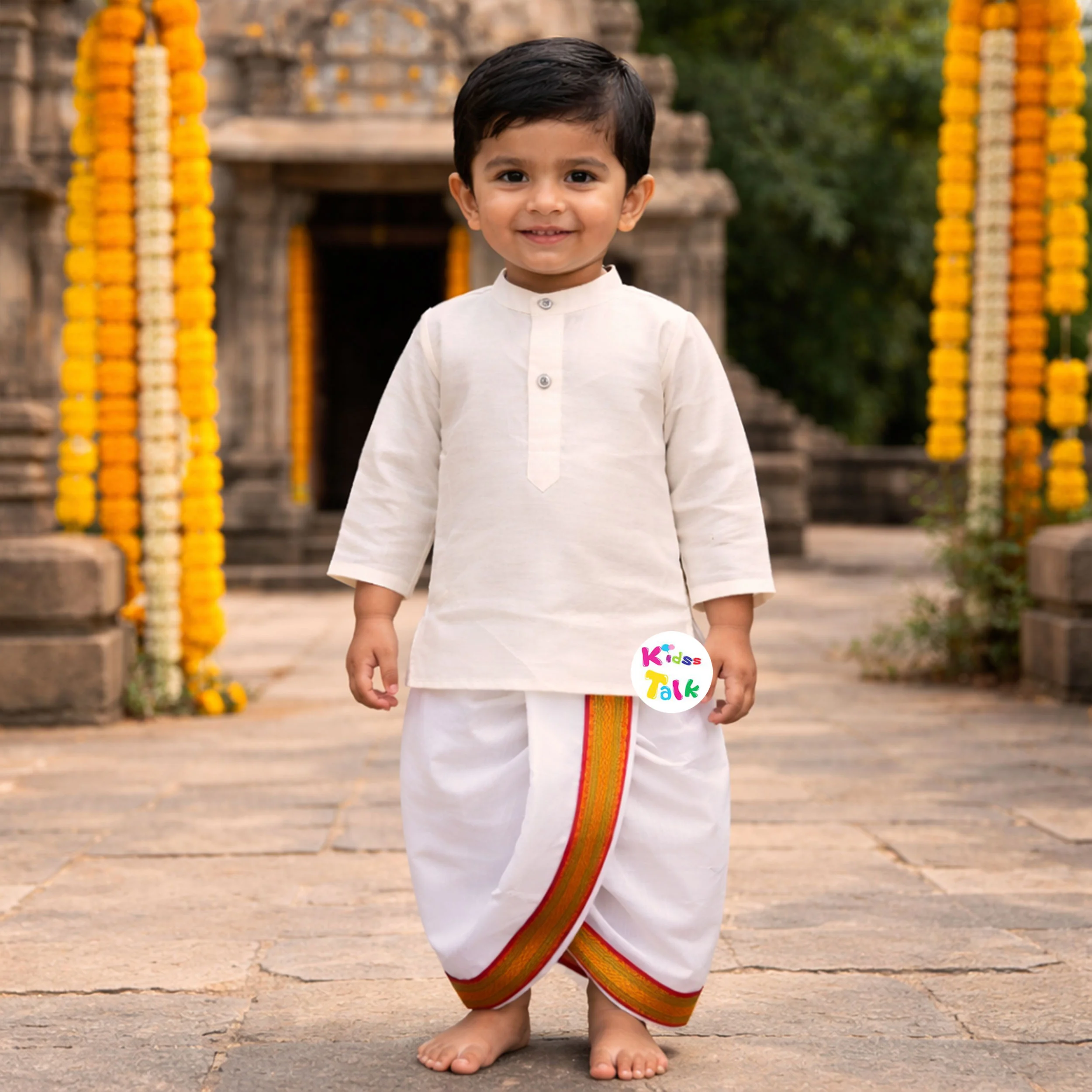 Royal Full Sleeve Kurta & Dhoti - White