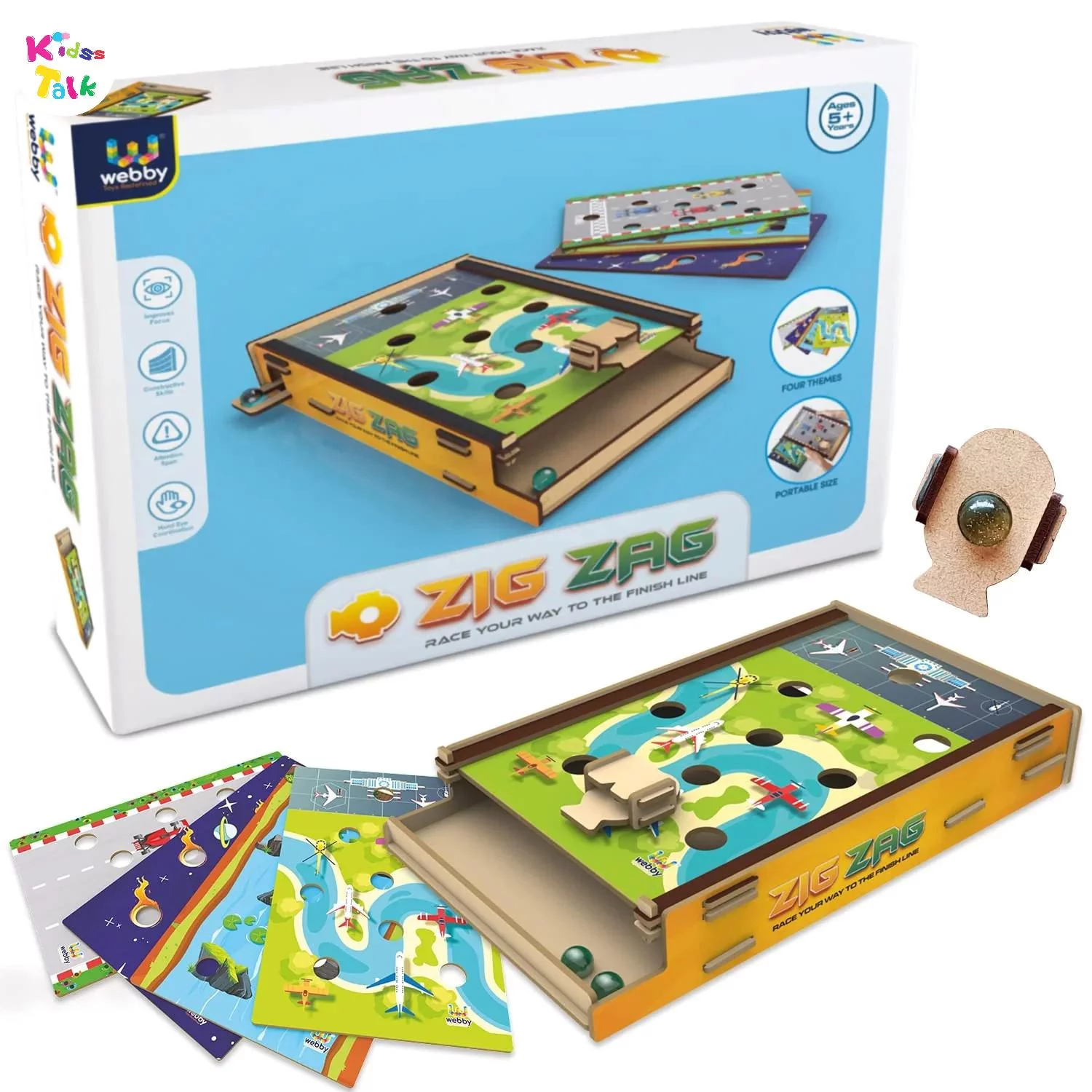 Webby Wooden Marble Zig Zag Game With 4 Themes