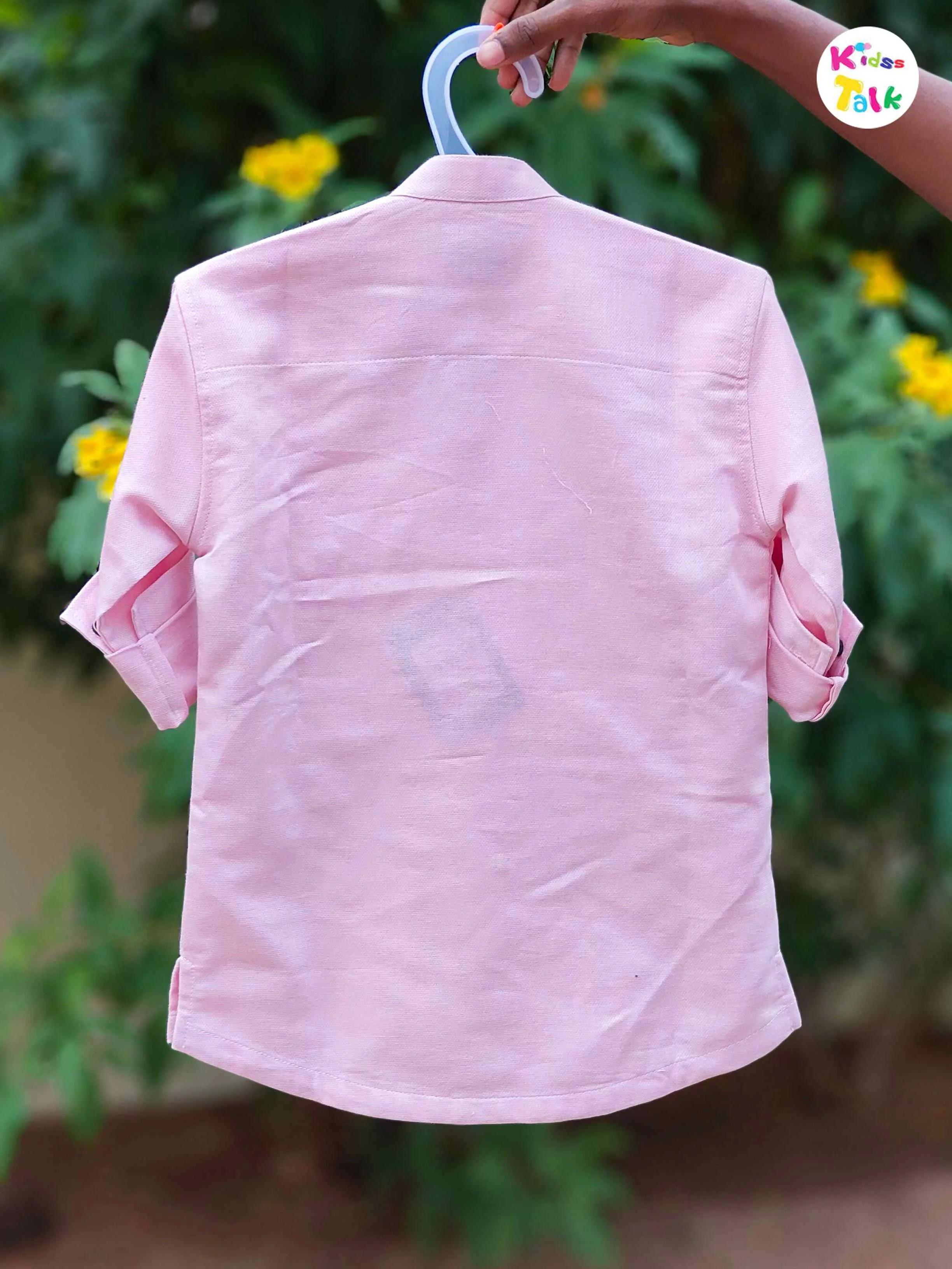 Poly Blend Solid Regular Fit Full Sleeve Cargo Shirt -peach