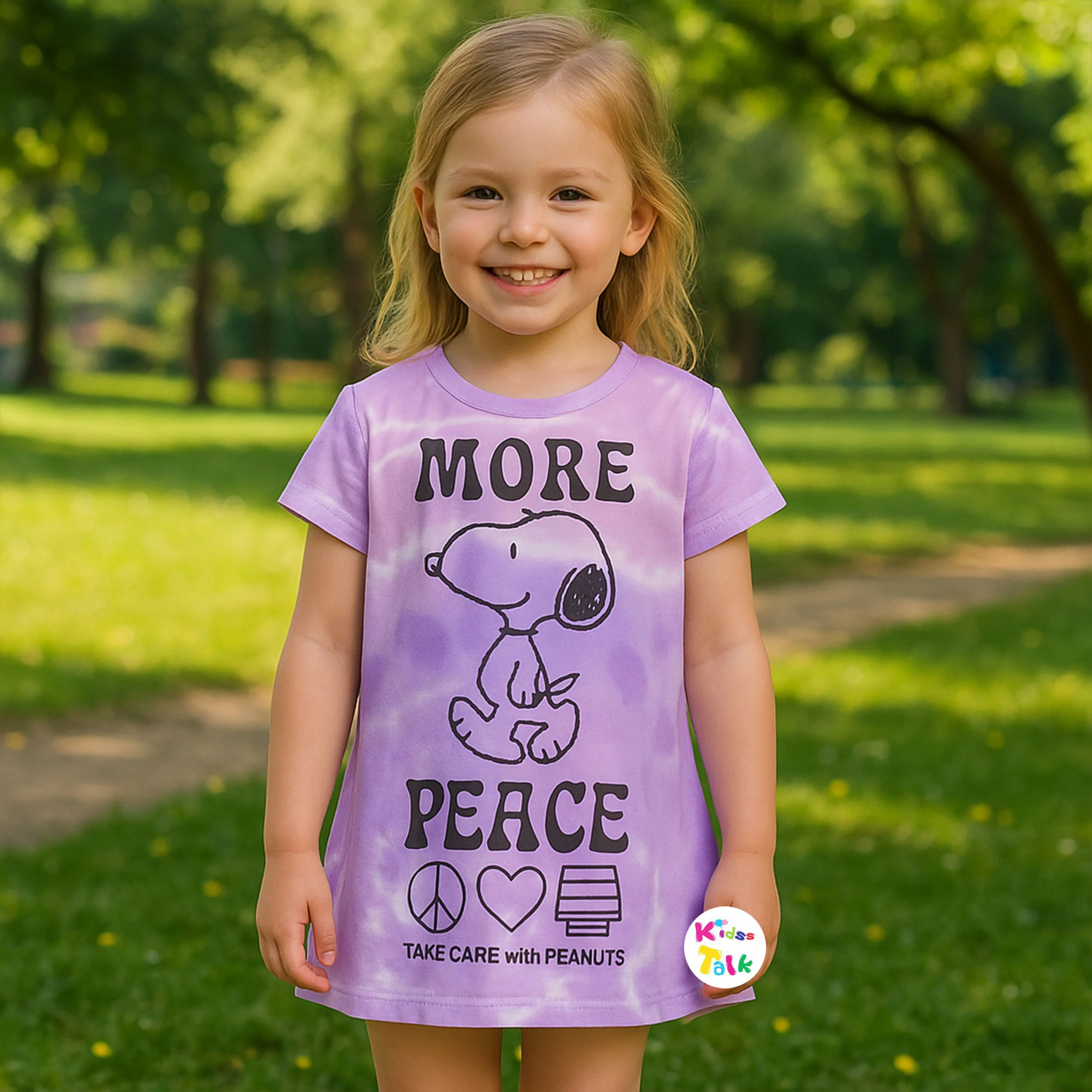 Cotton Knitted Half Sleeve Frock With Cute Printed- Lavender