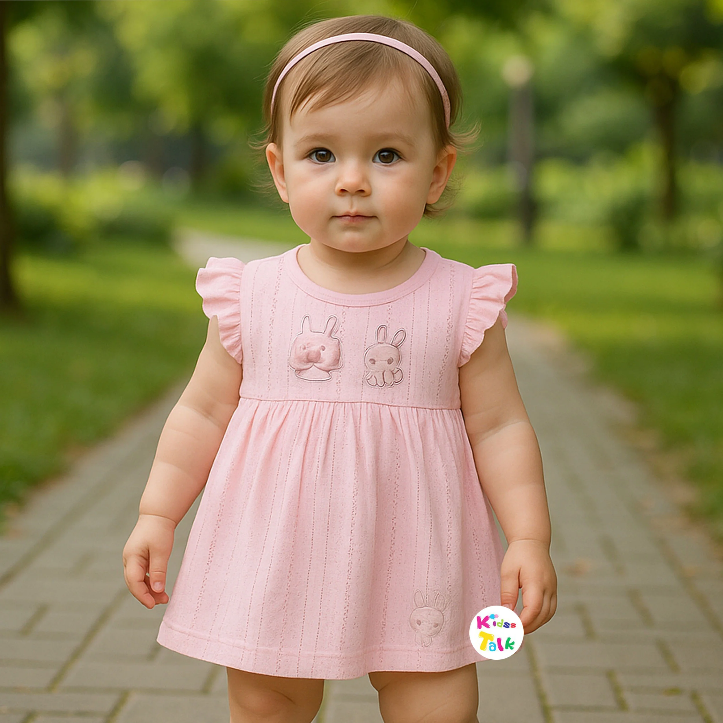 Cotton Knitted Half Sleeve Frock - Baby Pink