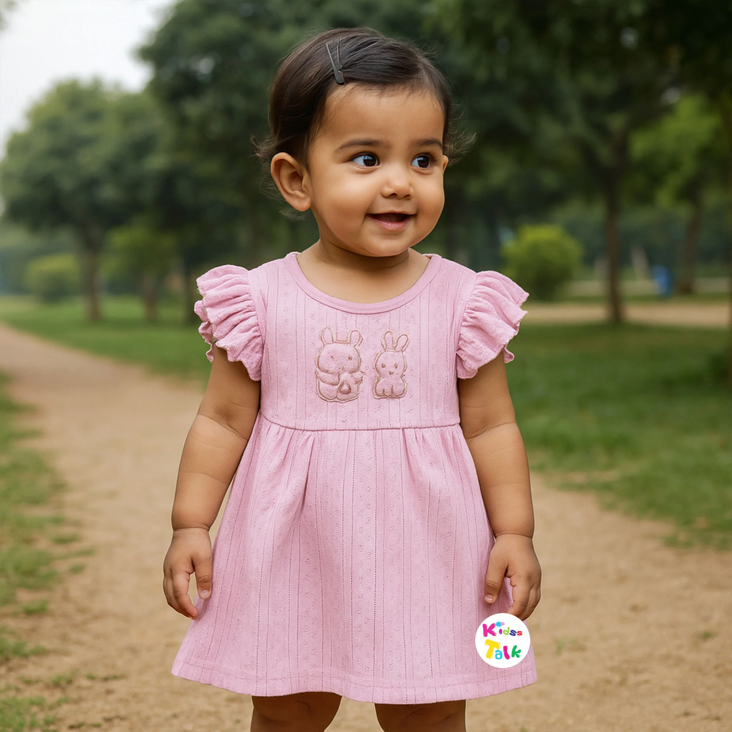 Cotton Knitted Half Sleeve Frock - Lavender