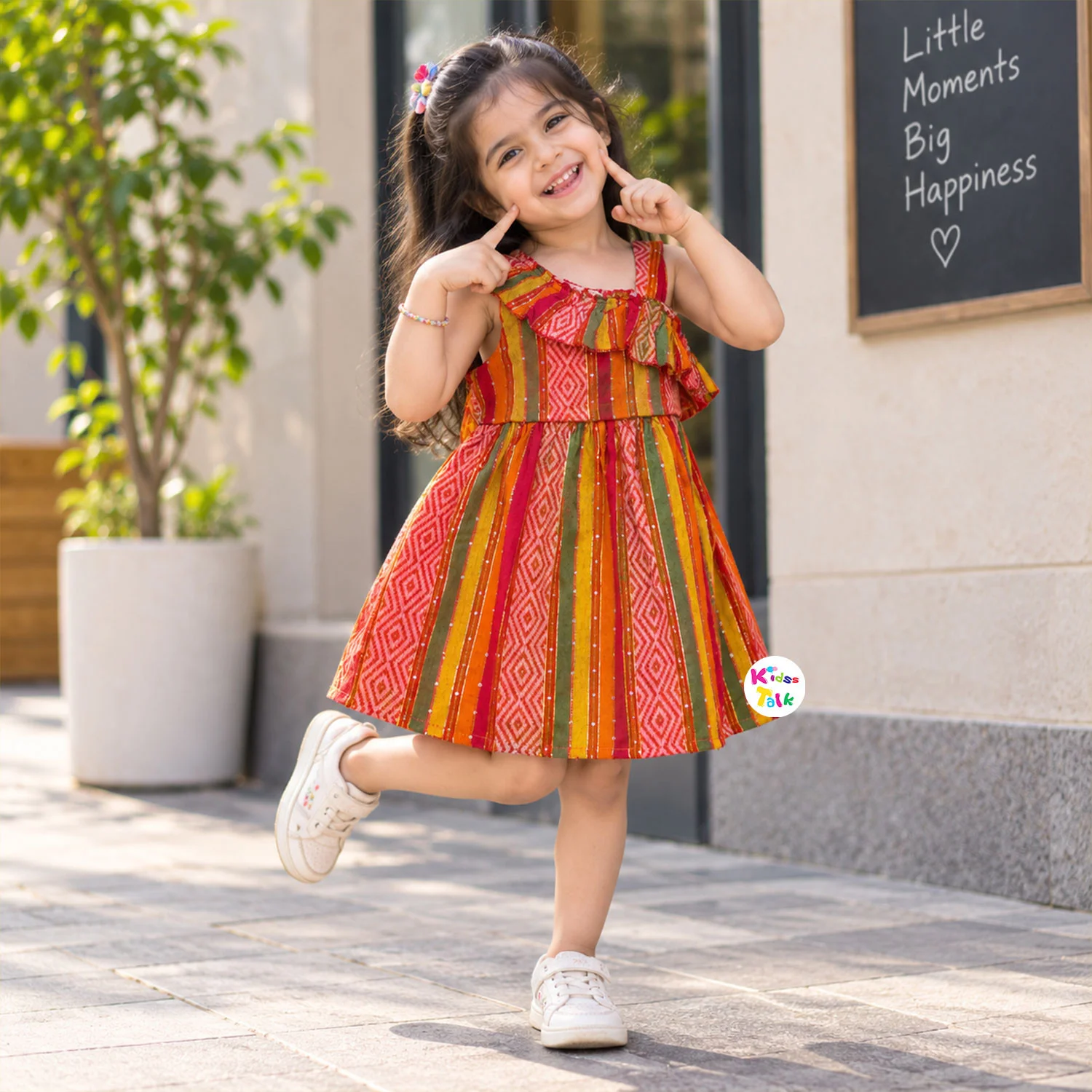 One Shoulder Ruffle Frock With Sequins Work - Red