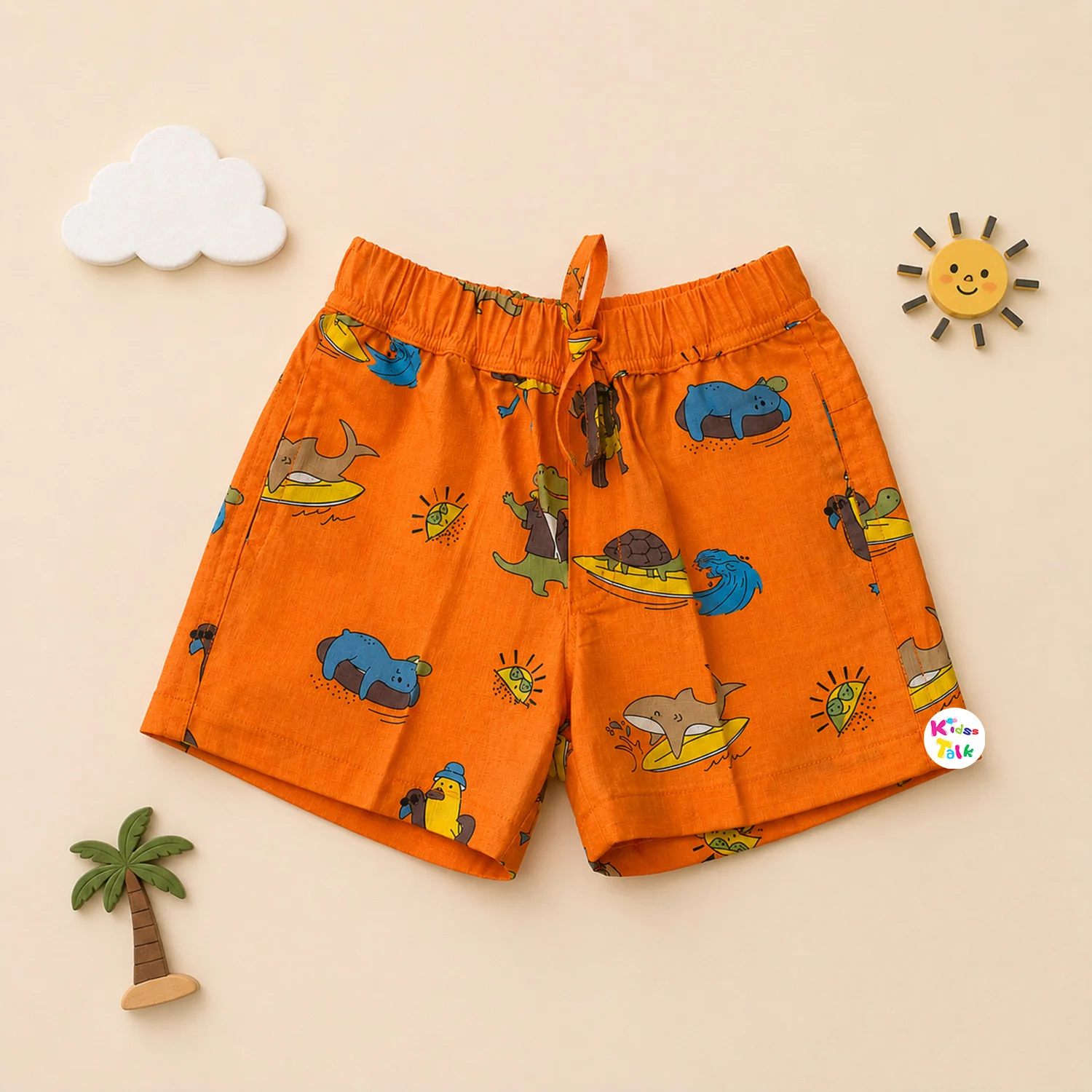 Cotton Half Pant With Cute Character Print - Orange