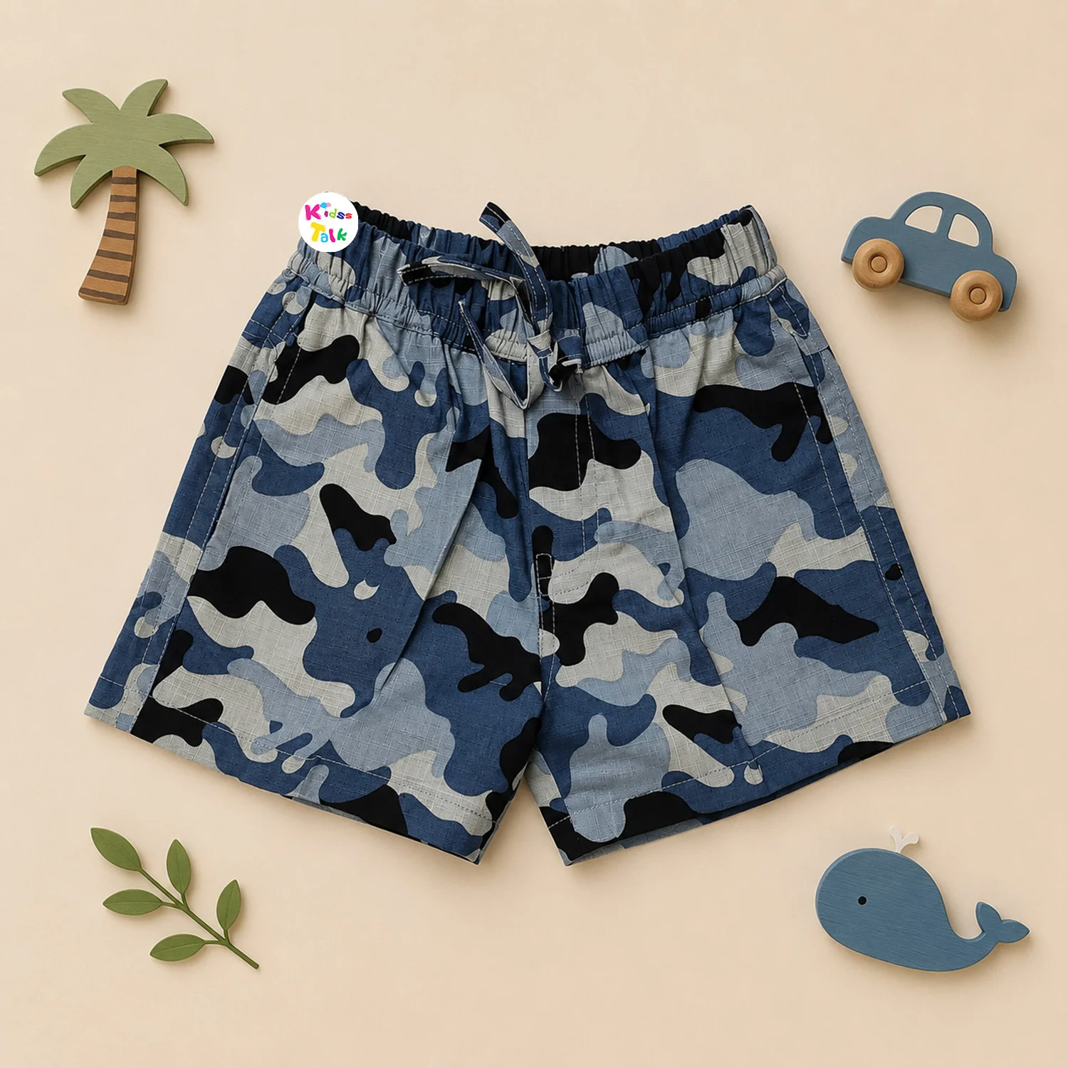 Cotton Half Pant With Cute Abstract Print - Blue