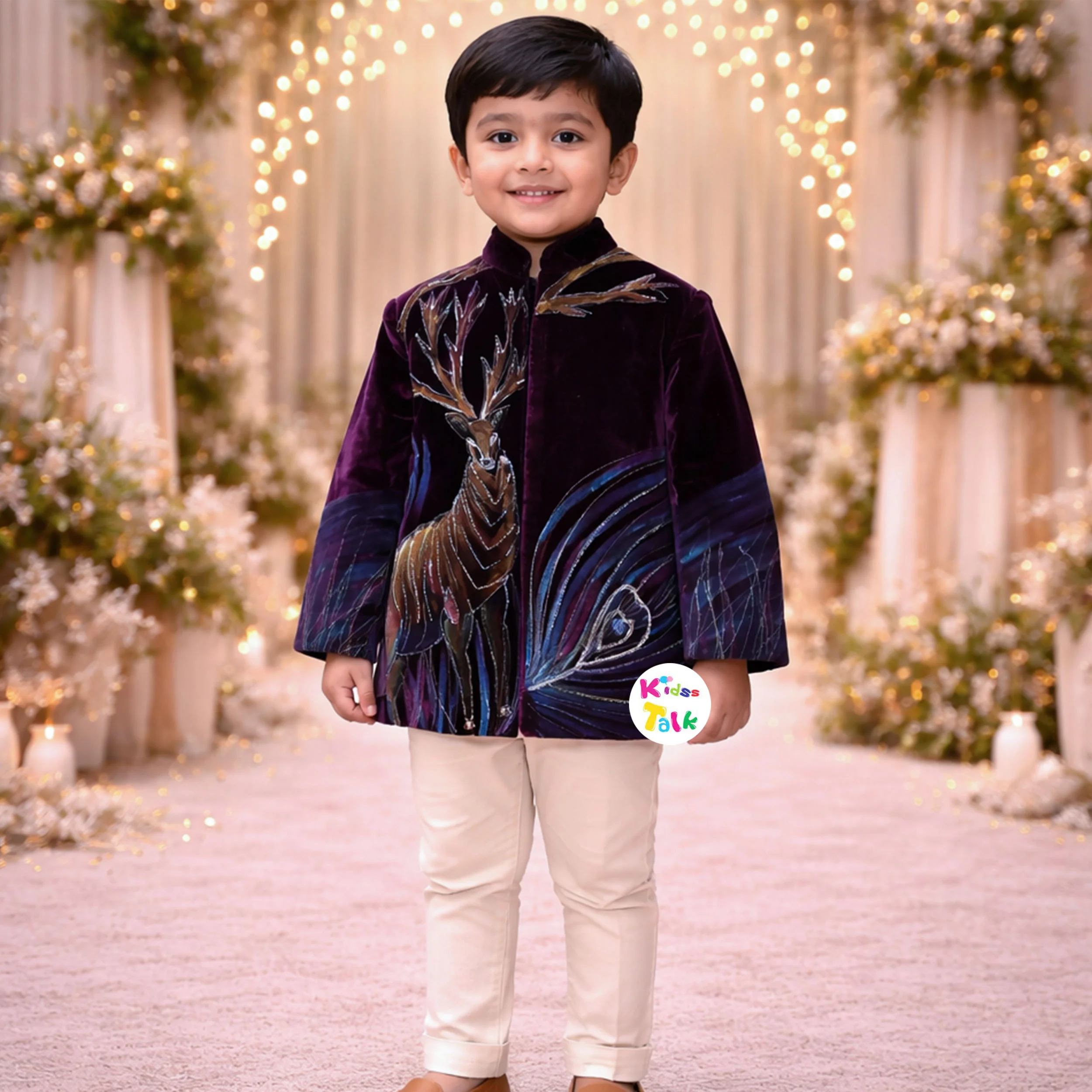 Royal Velvet Full Sleeve Sherwani With Zardhosi Worked & Pjyama - Wine