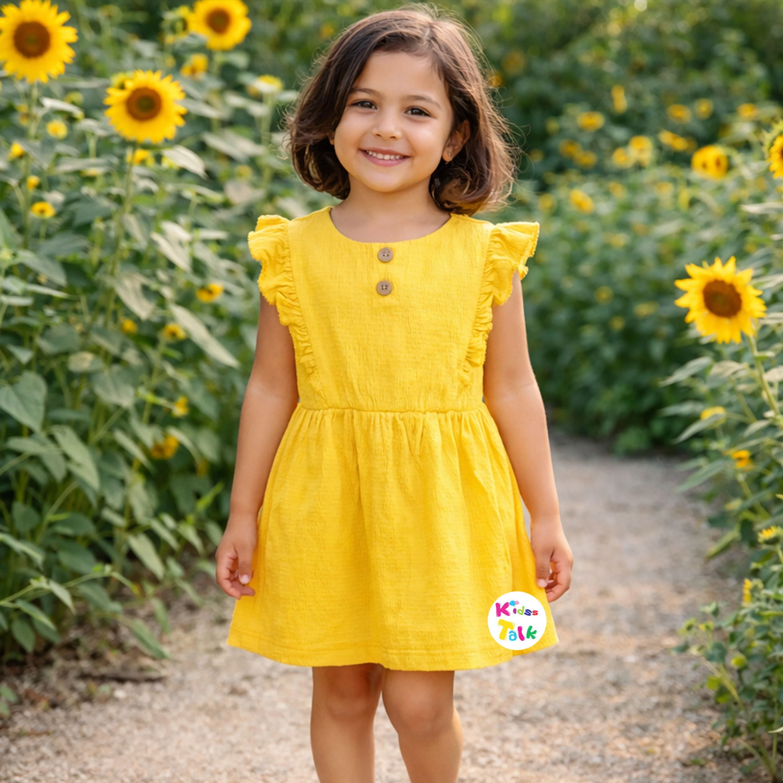 Cute Cotton Sleeveless Frock - Mustard