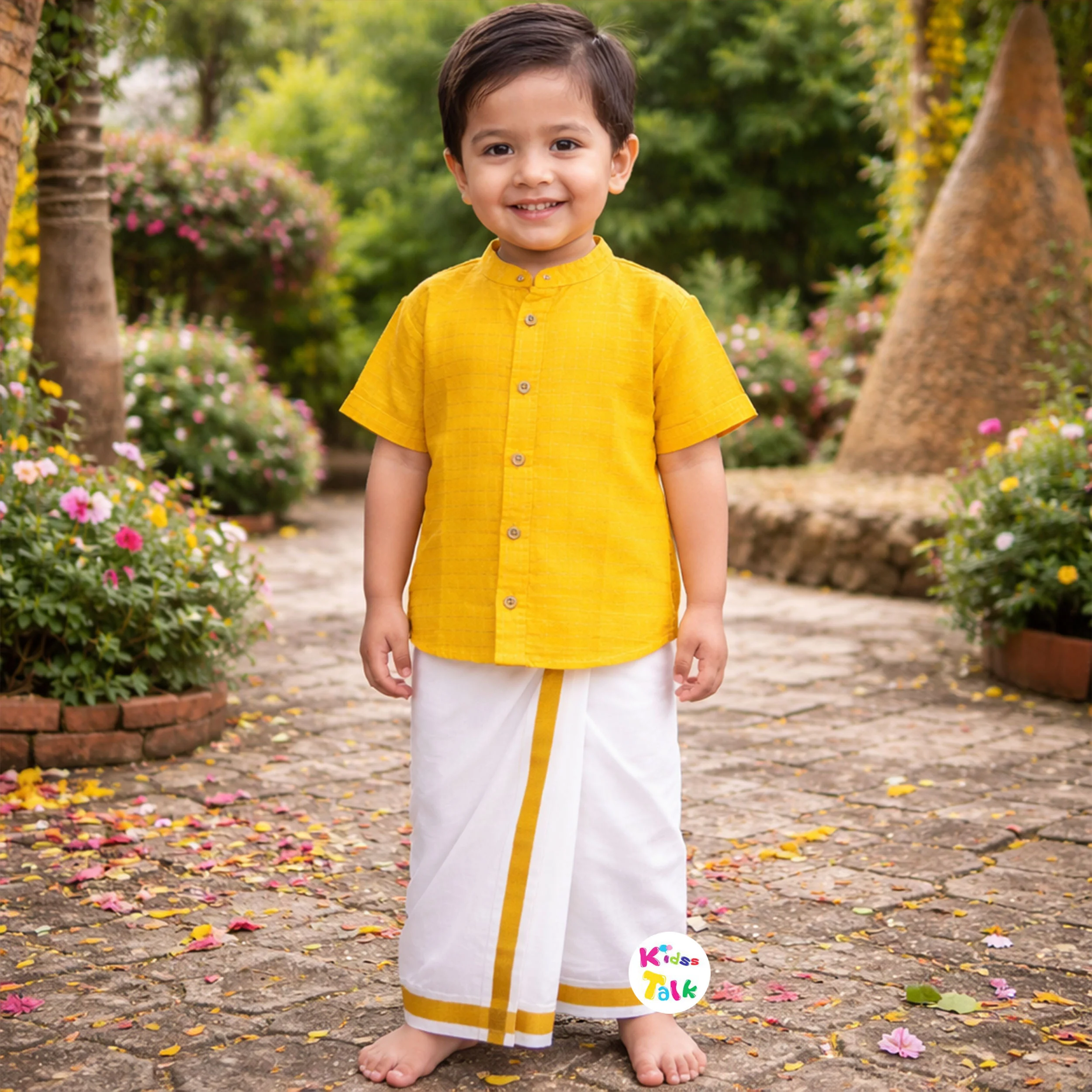 Cotton Silk Half Sleeve Shirt With Dhoti - Mustard
