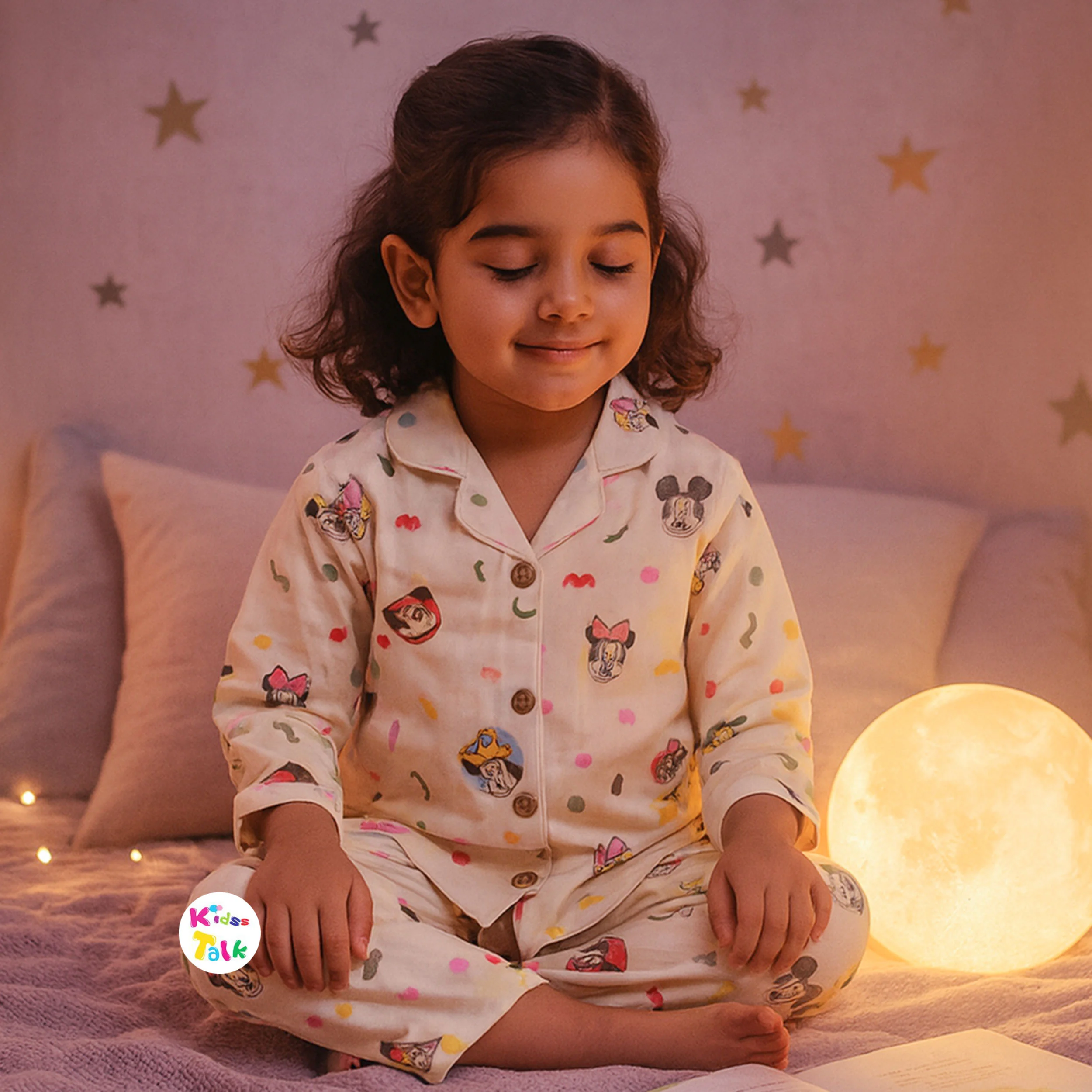 Muslin Full Sleeve Night Suit With Cute Prints - Lemon Yellow