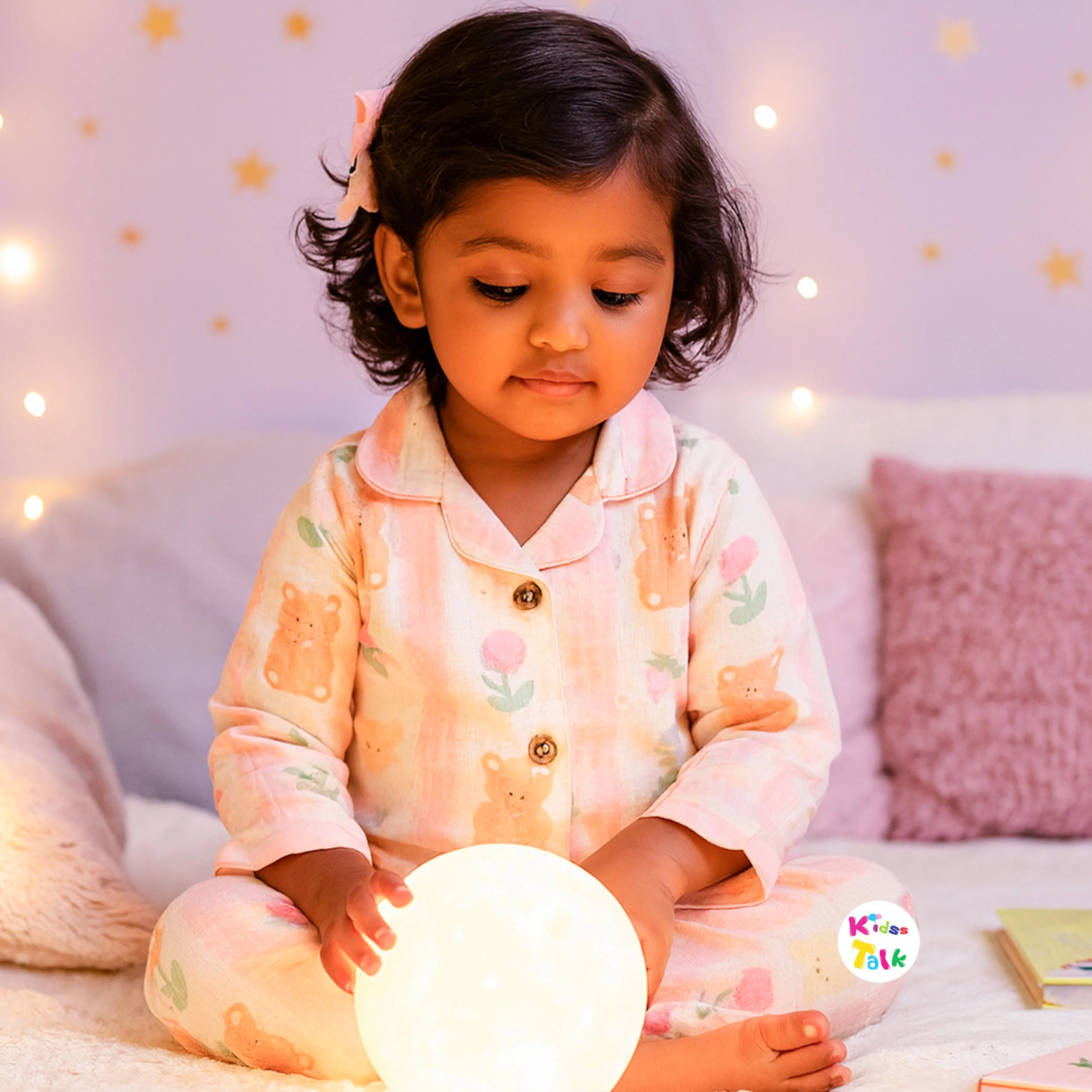 Muslin Full Sleeve Night Suit With Cute Prints - Cream