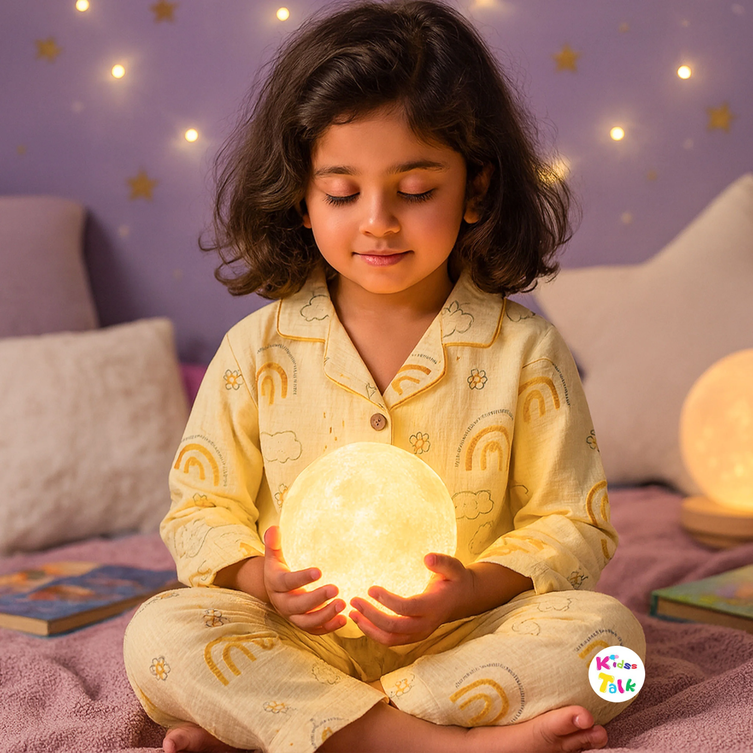 Muslin Full Sleeve Night Suit With Cute Prints - Lemon Yellow