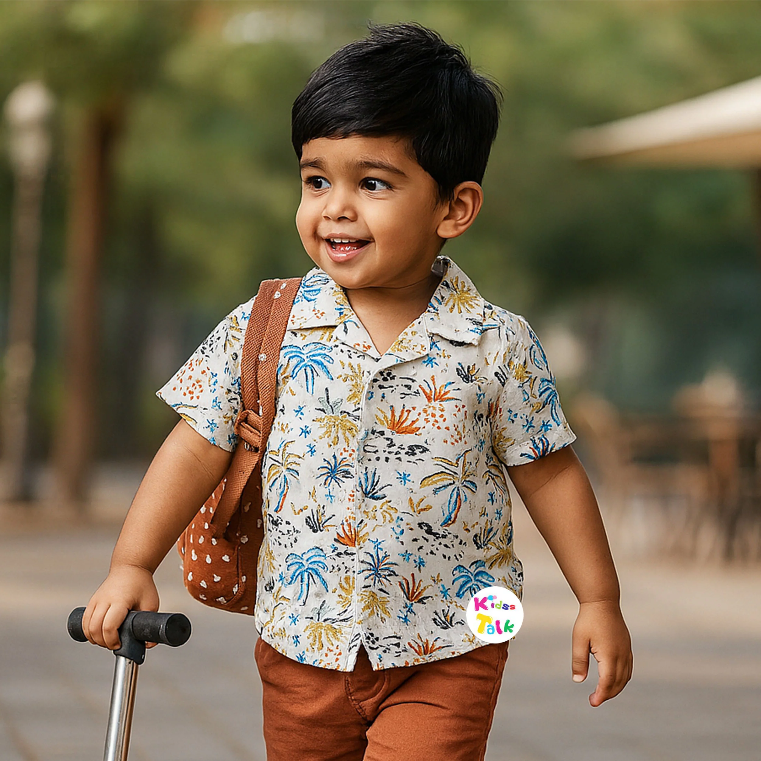 Soft Muslin Half Sleeve Shirt With Cute Prints - Ice Blue