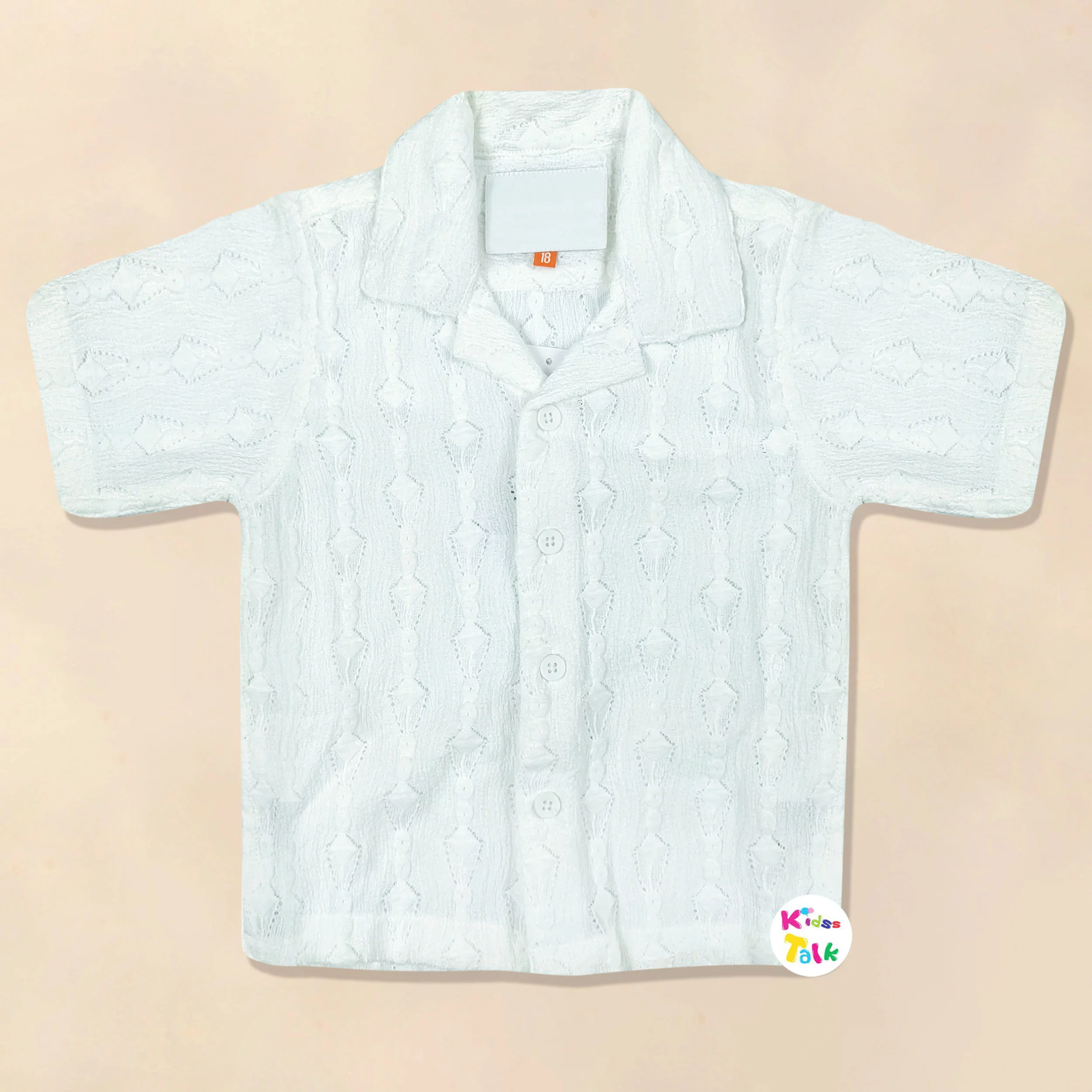Stylish Cotton Knitted Half Sleeve Shirt With Self Design - White