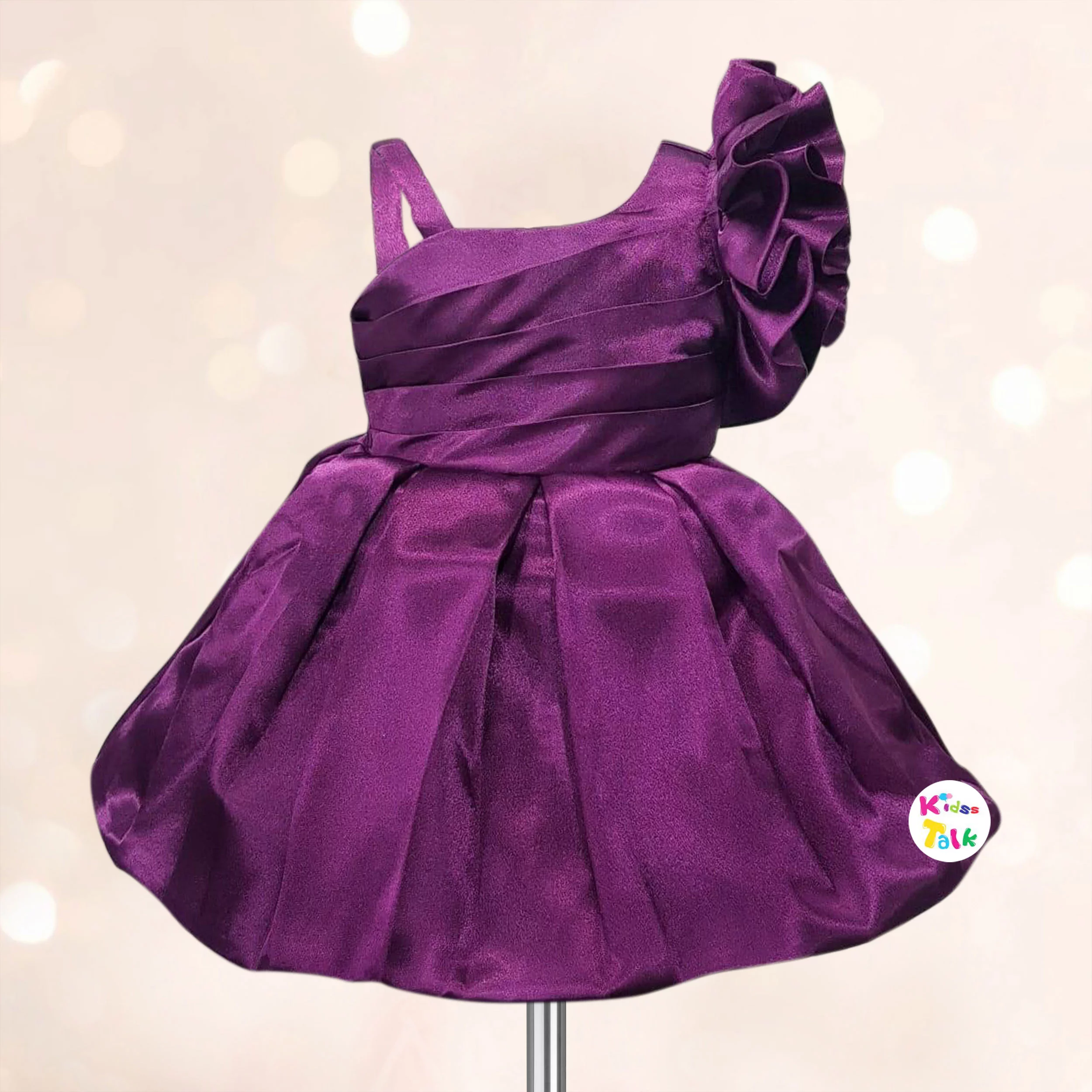 Satin Sleeveless Party Frock With Fabric Manipulation - Wine