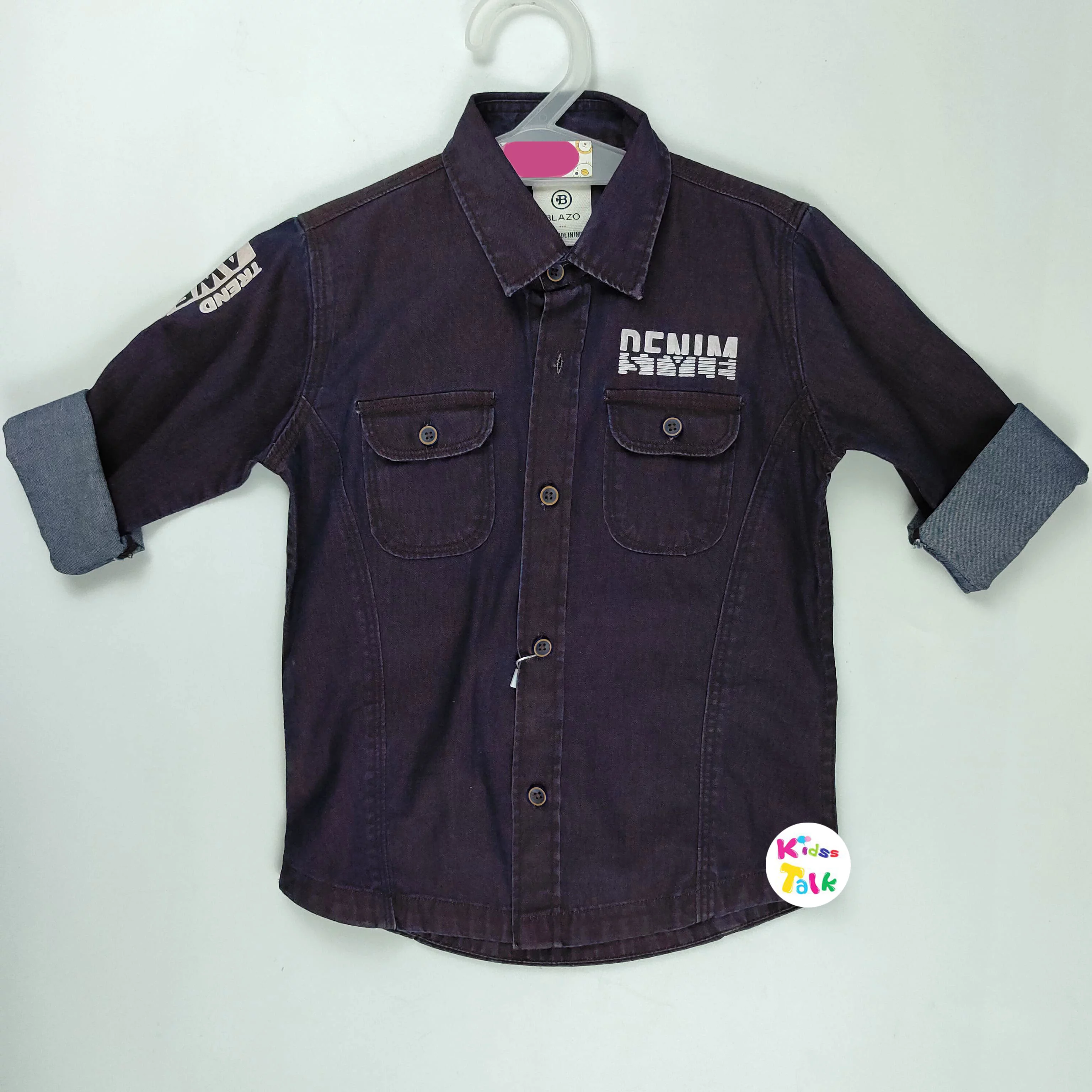 Denim Solid Slim Fit Full Sleeve Cargo Shirt -denim Blue