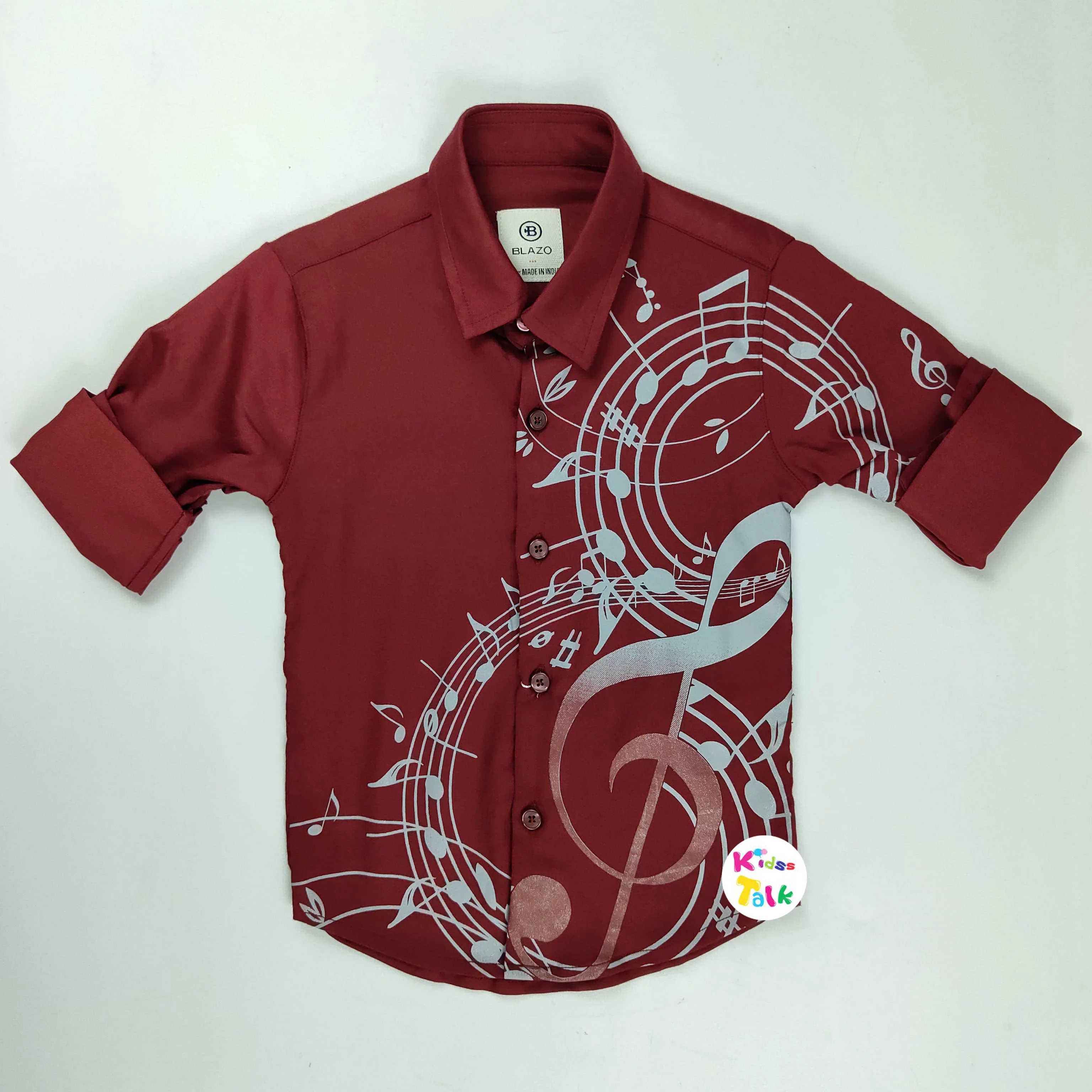 Rayon Music Print Regular Fit Full Sleeve Shirt -maroon
