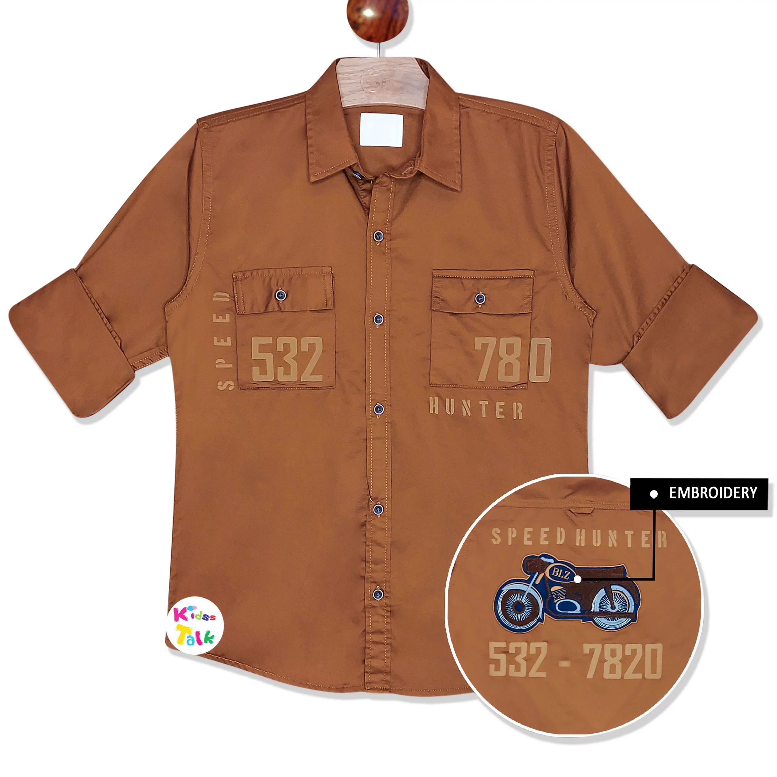 Soft Cotton Full Sleeve Cargo Shirt- Rust Orange