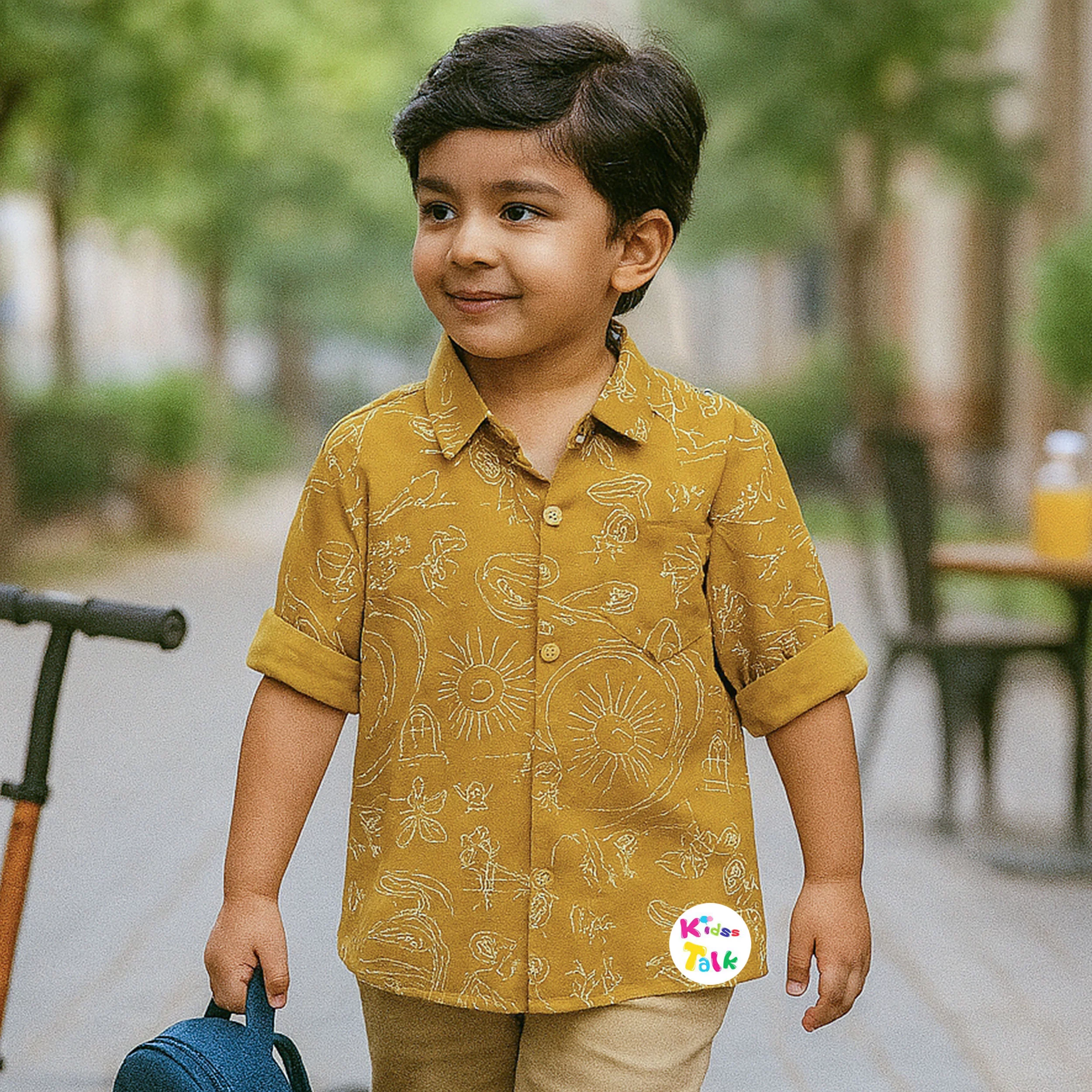 Muslin Full Sleeve Printed Shirt - Mustard