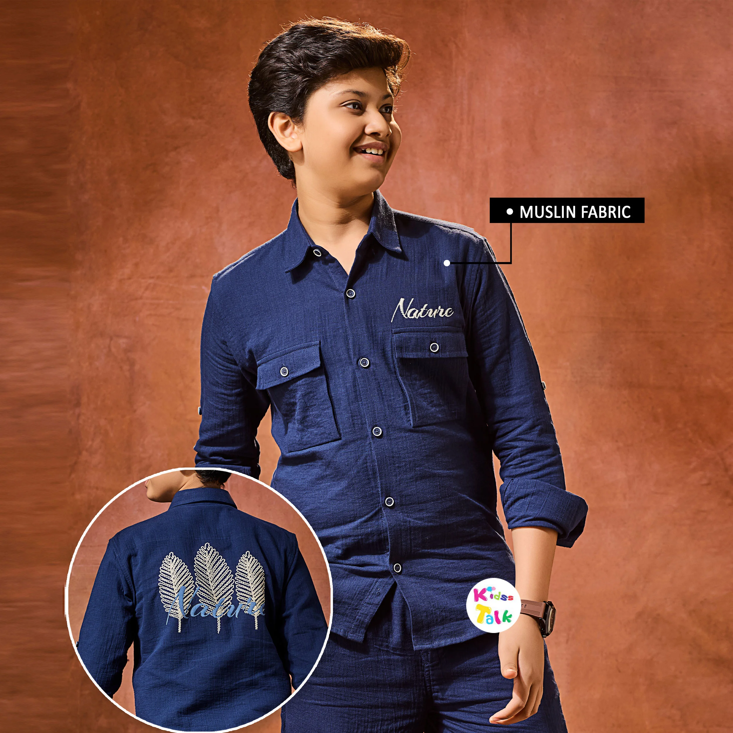 Muslin Full Sleeve Shirt - Navy Blue