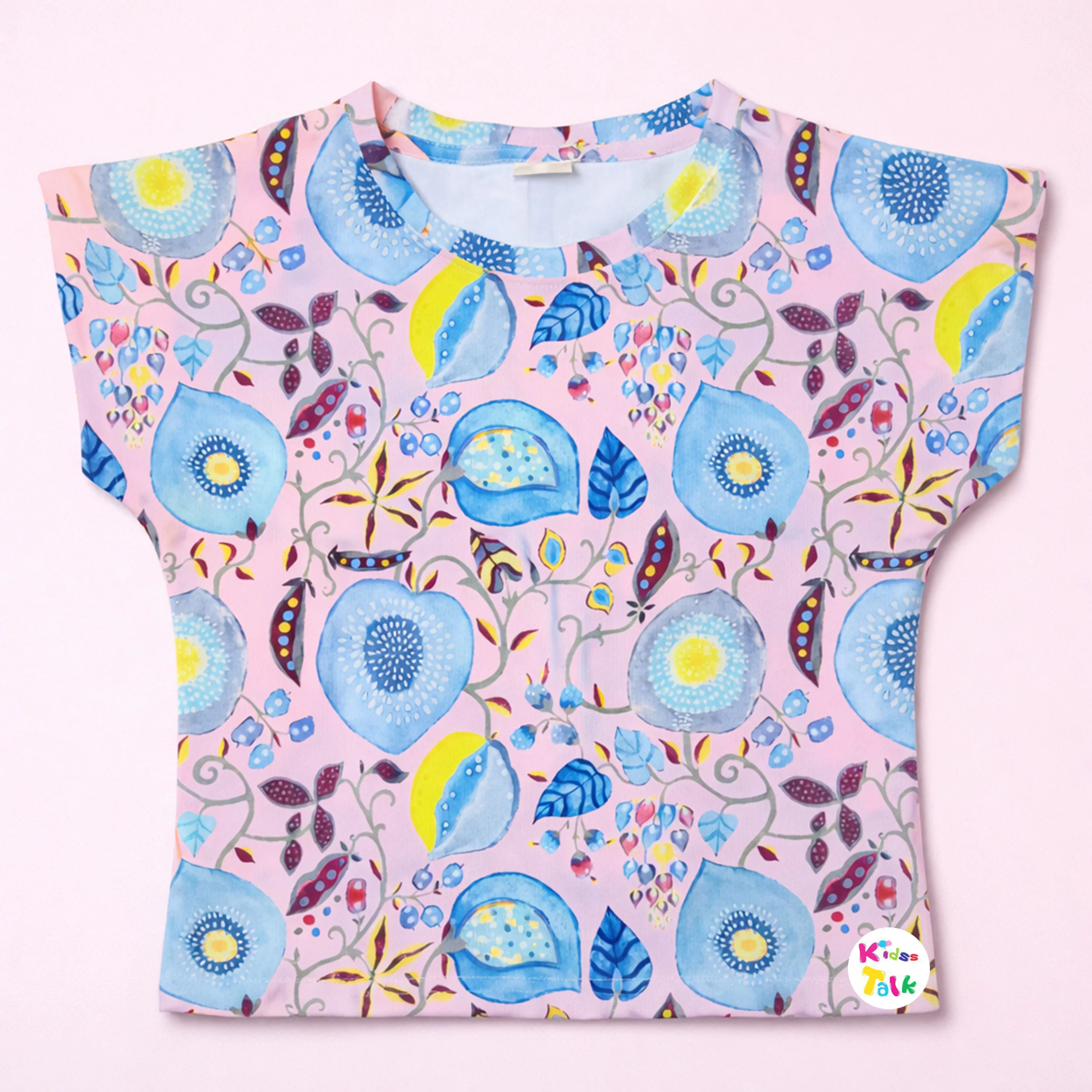 Cotton Knitted Half Sleeve Tees With Cute Print - Baby Pink