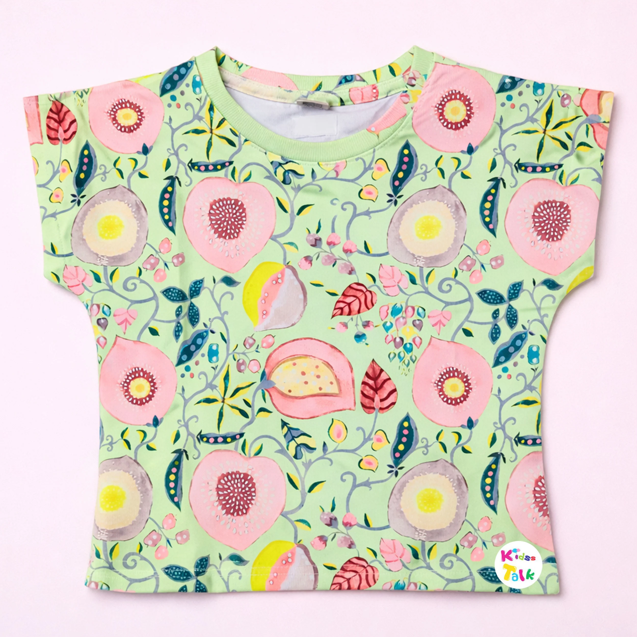 Cotton Knitted Half Sleeve Tees With Cute Print - Green