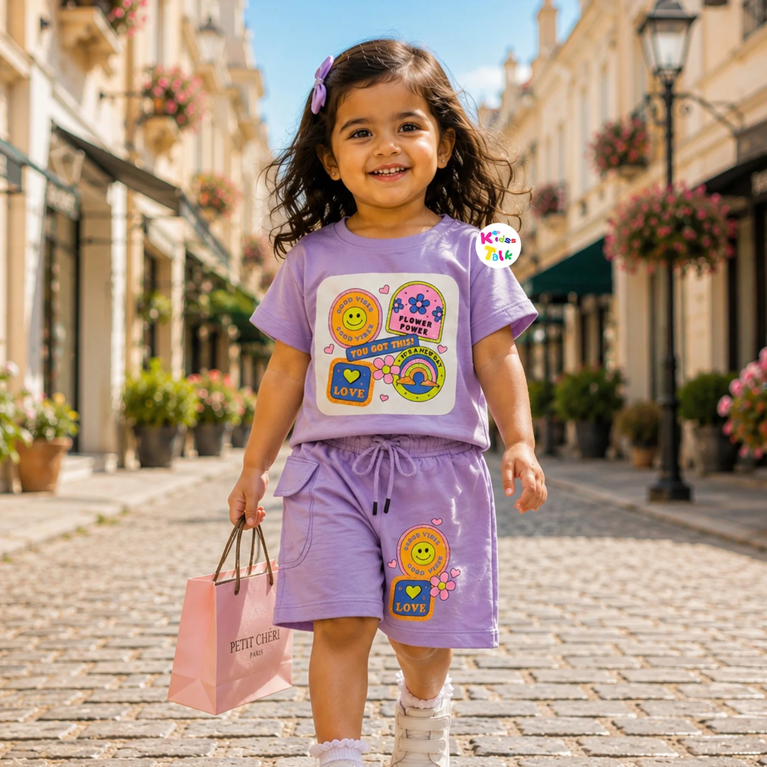 Cotton Half Sleeve T-shirt Set - Purple
