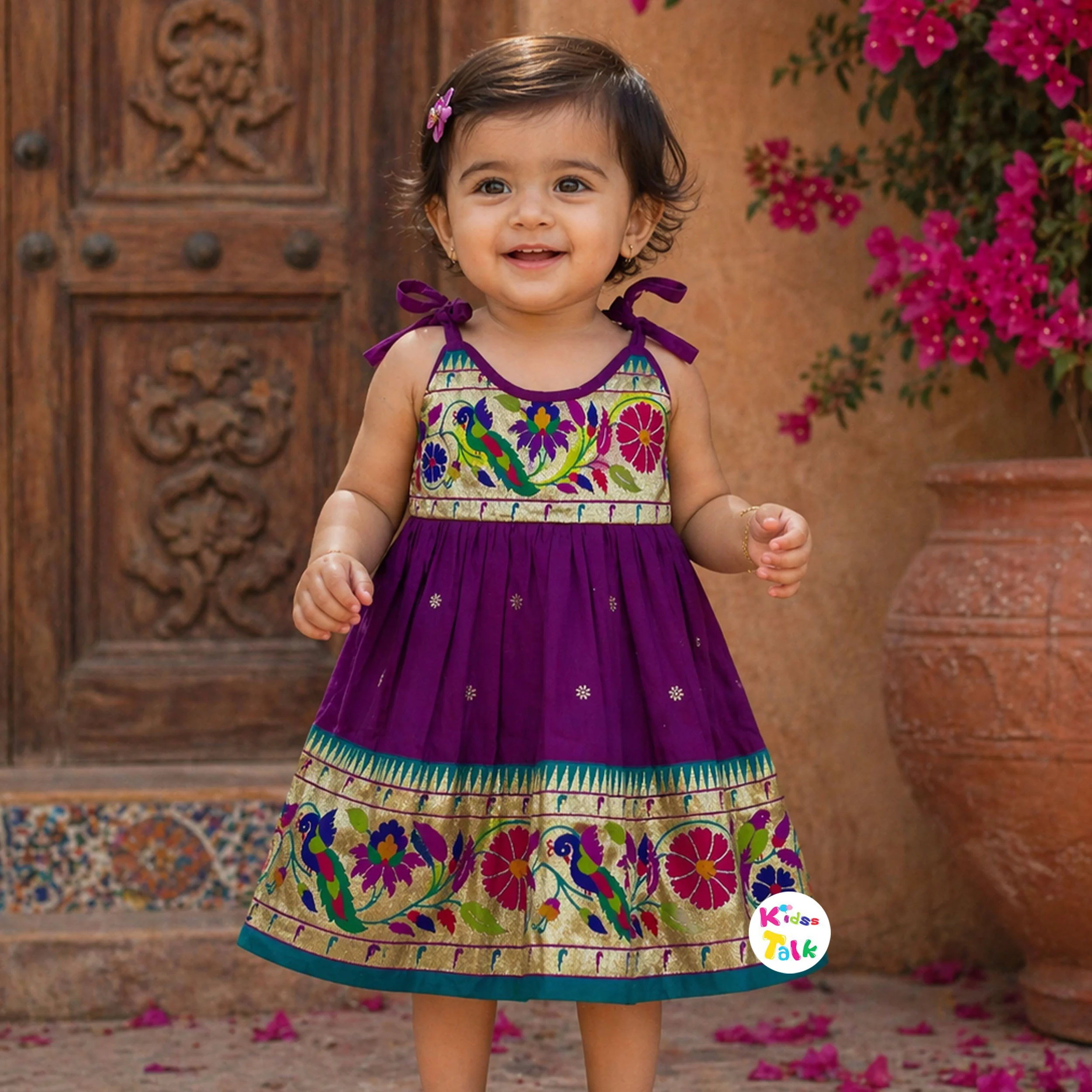 Silk Sleeveless Ethnic Frock With Zardhoti Work - Purple