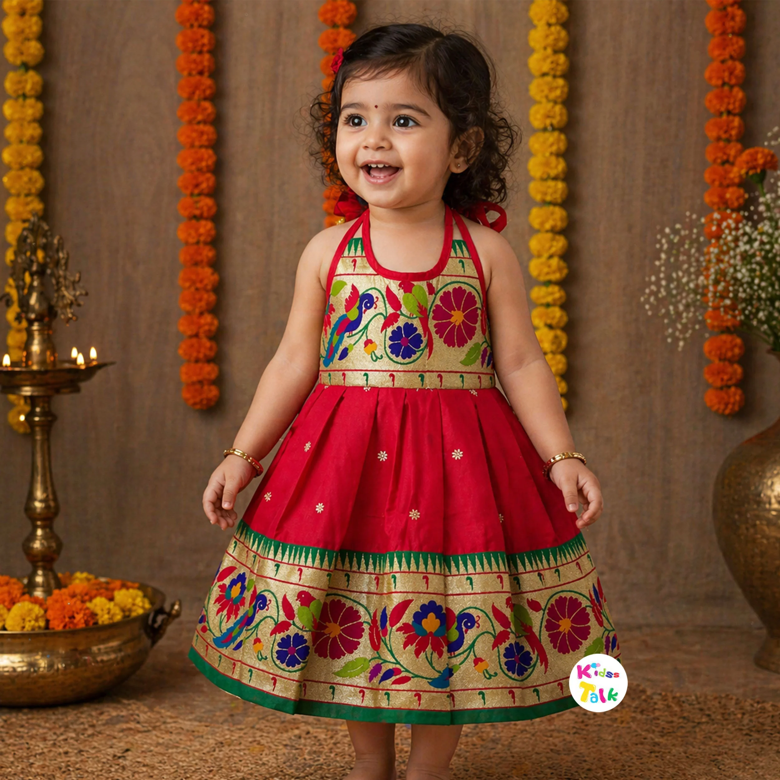 Silk Sleeveless Ethnic Frock With Zardhoti Work - Red