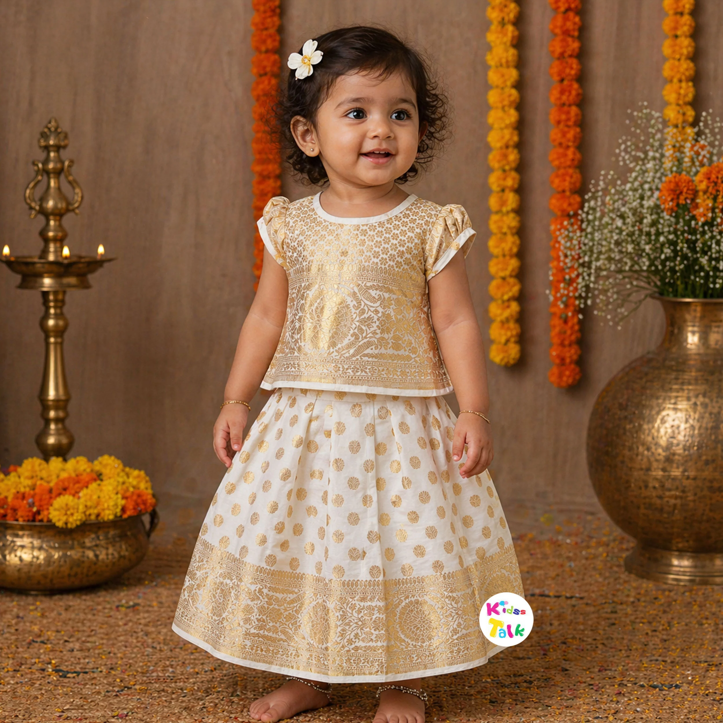 Silk Half Sleeve Zardhosi Work Choli With Lehenga & Dupatta - White