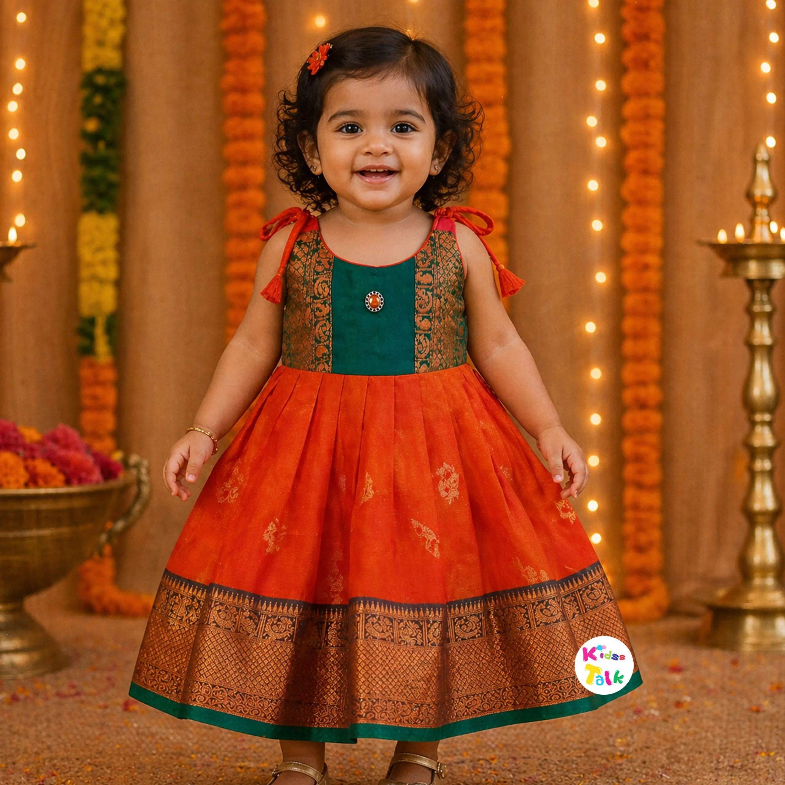 Silk Sleeveless Ethnic Frock With Zardhoti Work - Orange