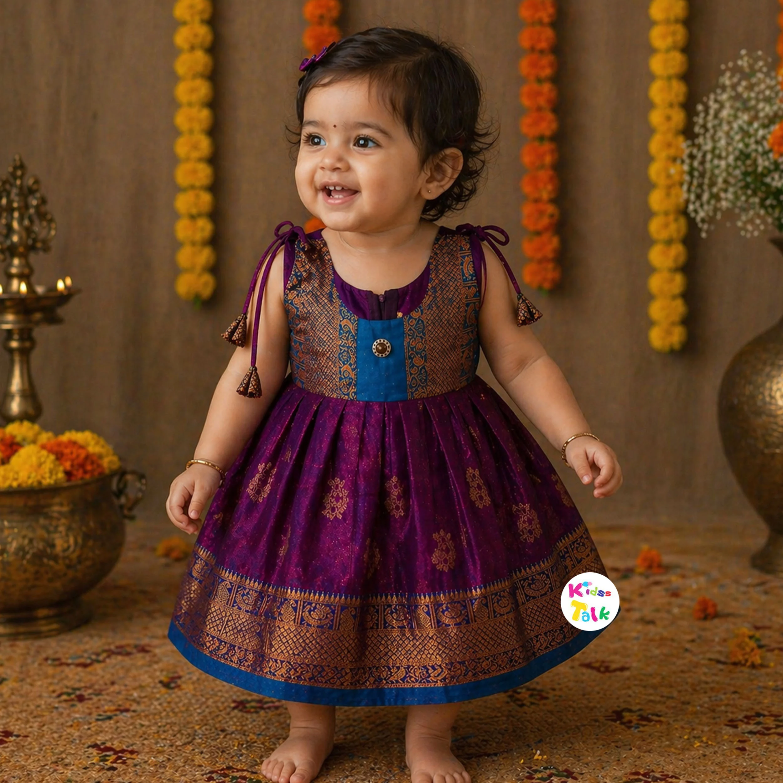 Silk Sleeveless Ethnic Frock With Zardhoti Work - Purple