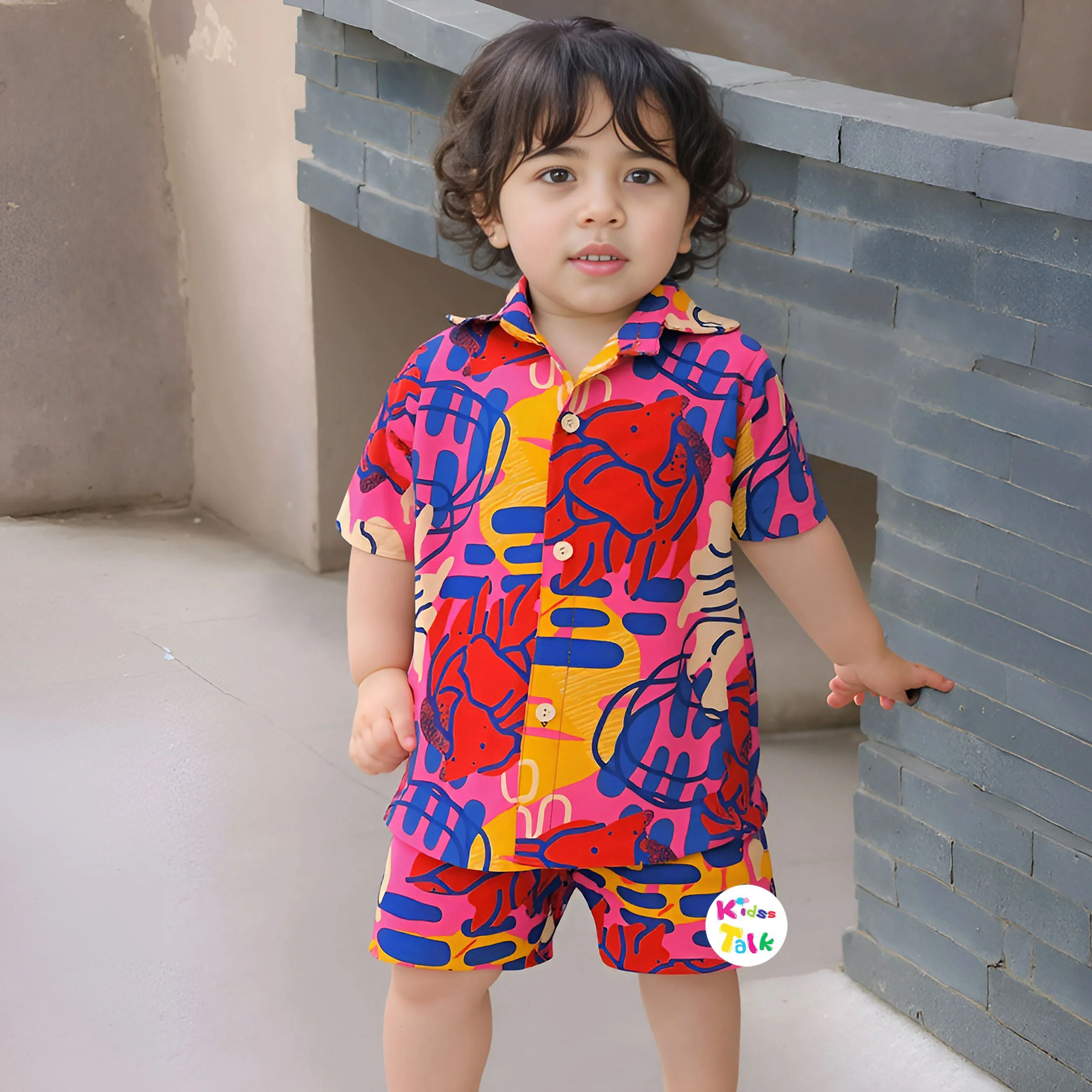 Cute Half Sleeve Half Pant Set With Cute Print - Baby Pink