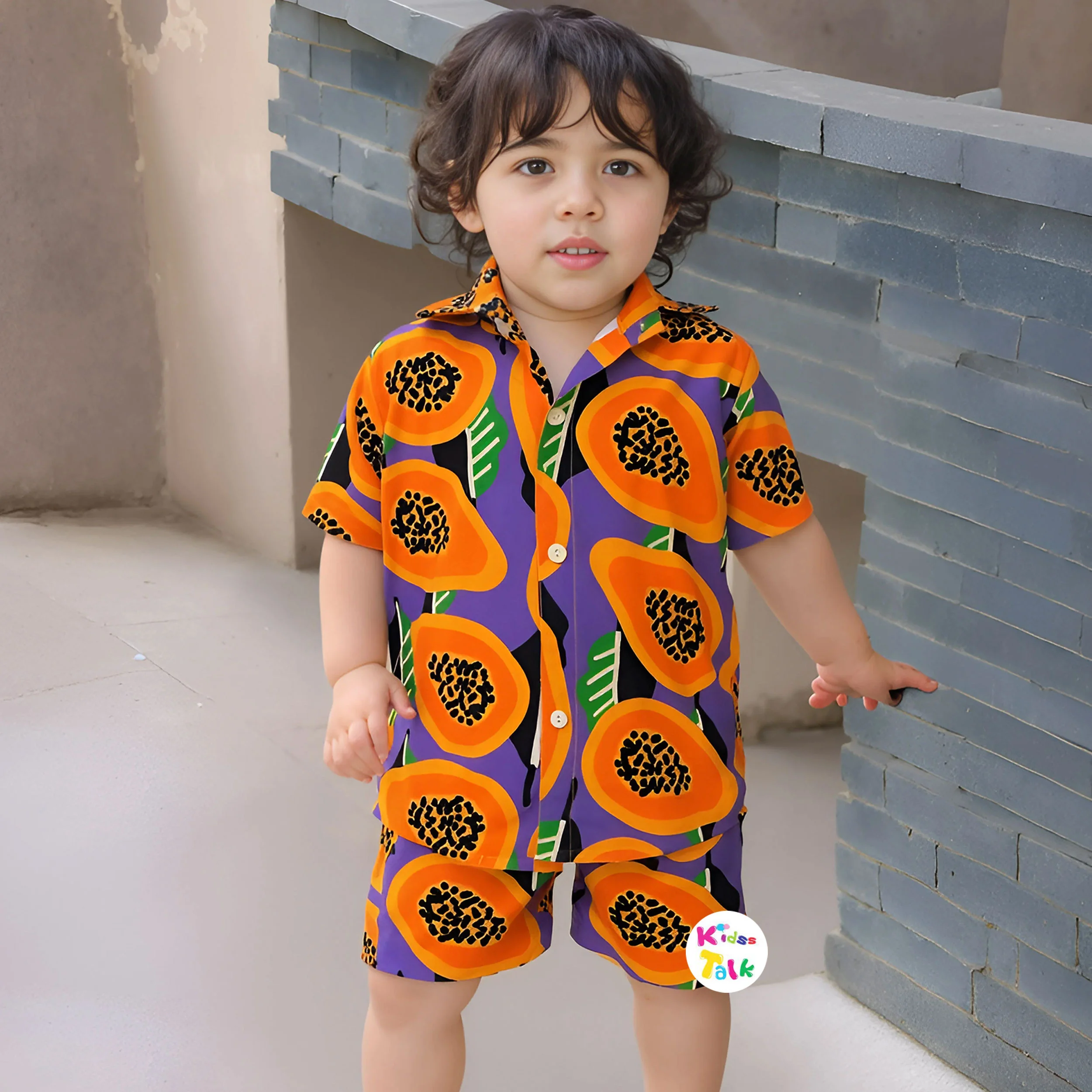 Cute Half Sleeve Half Pant Set With Cute Print - Purple