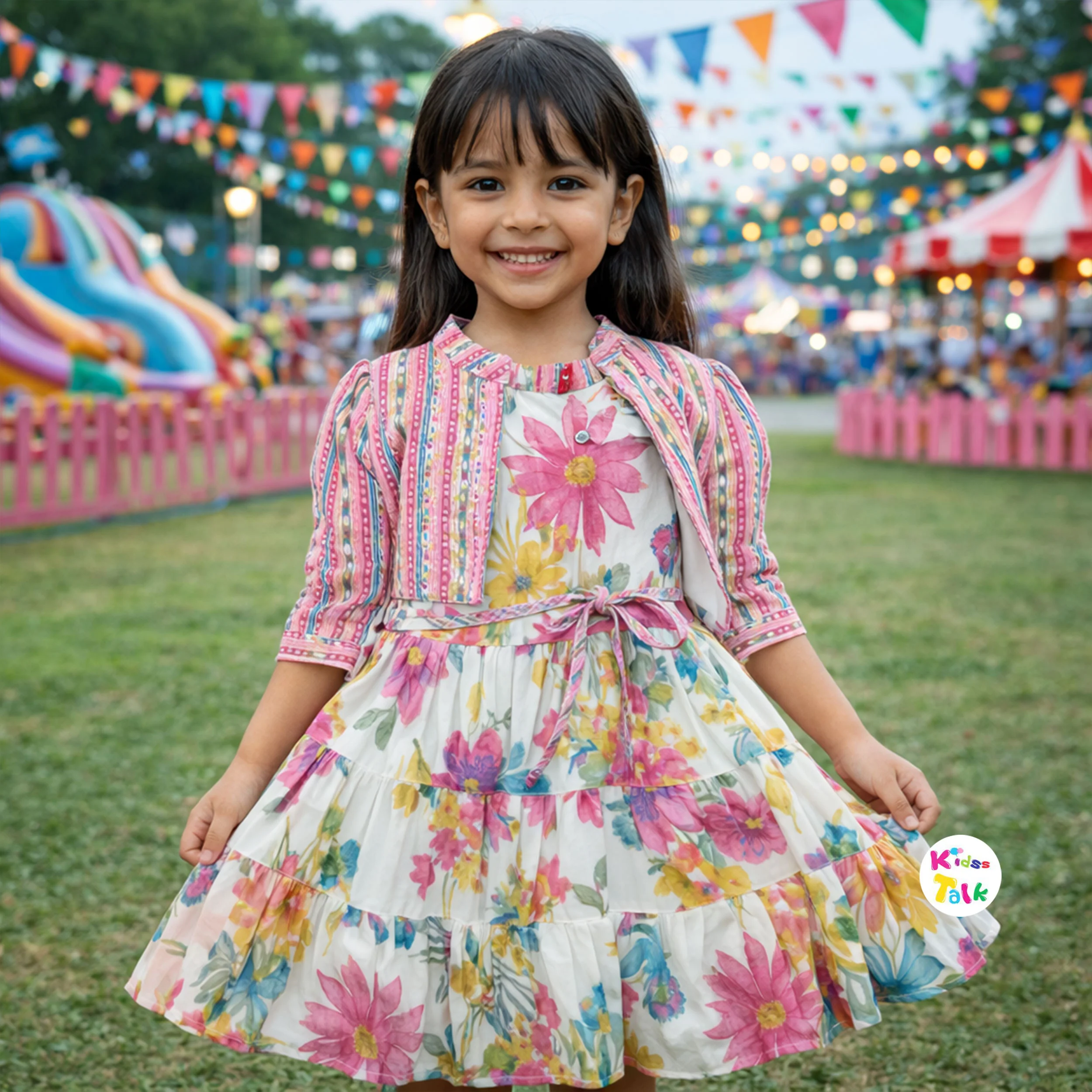 Cotton Sleeveless Frock With Cute Printed Shrug - Onion Pink