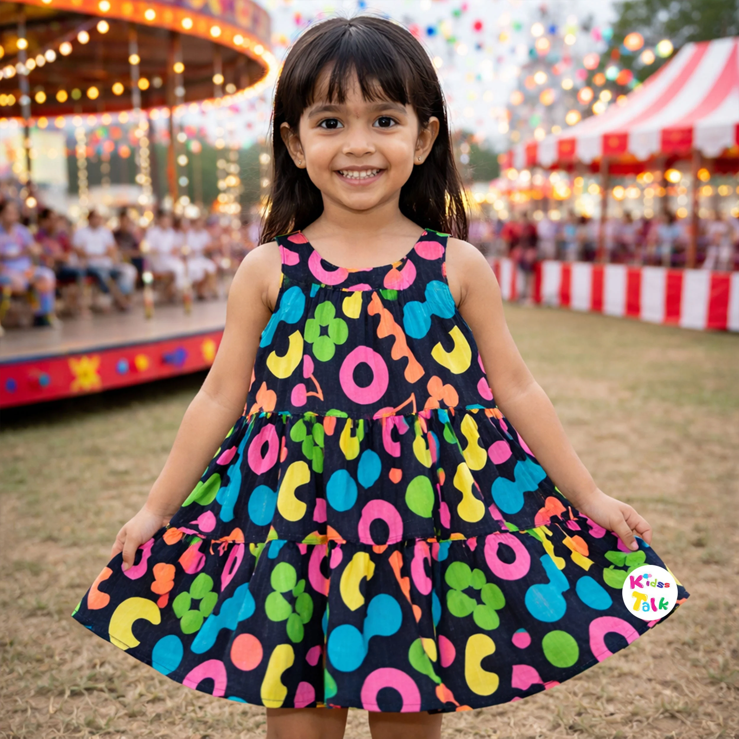 Cotton Sleeveless Frock With Cute Printed - Navy Blue