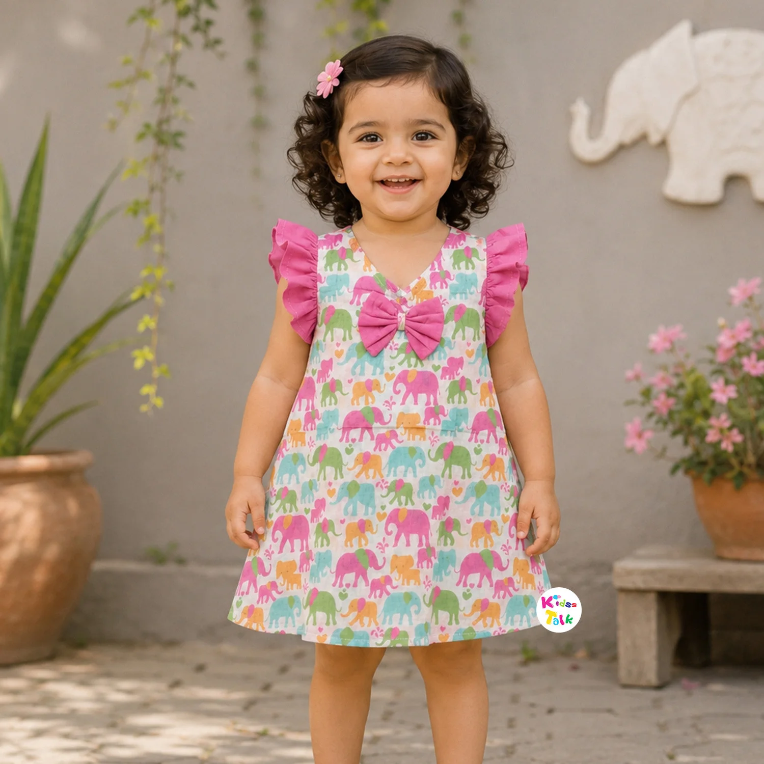 Cotton Half Sleeve Printed Frock - Pink