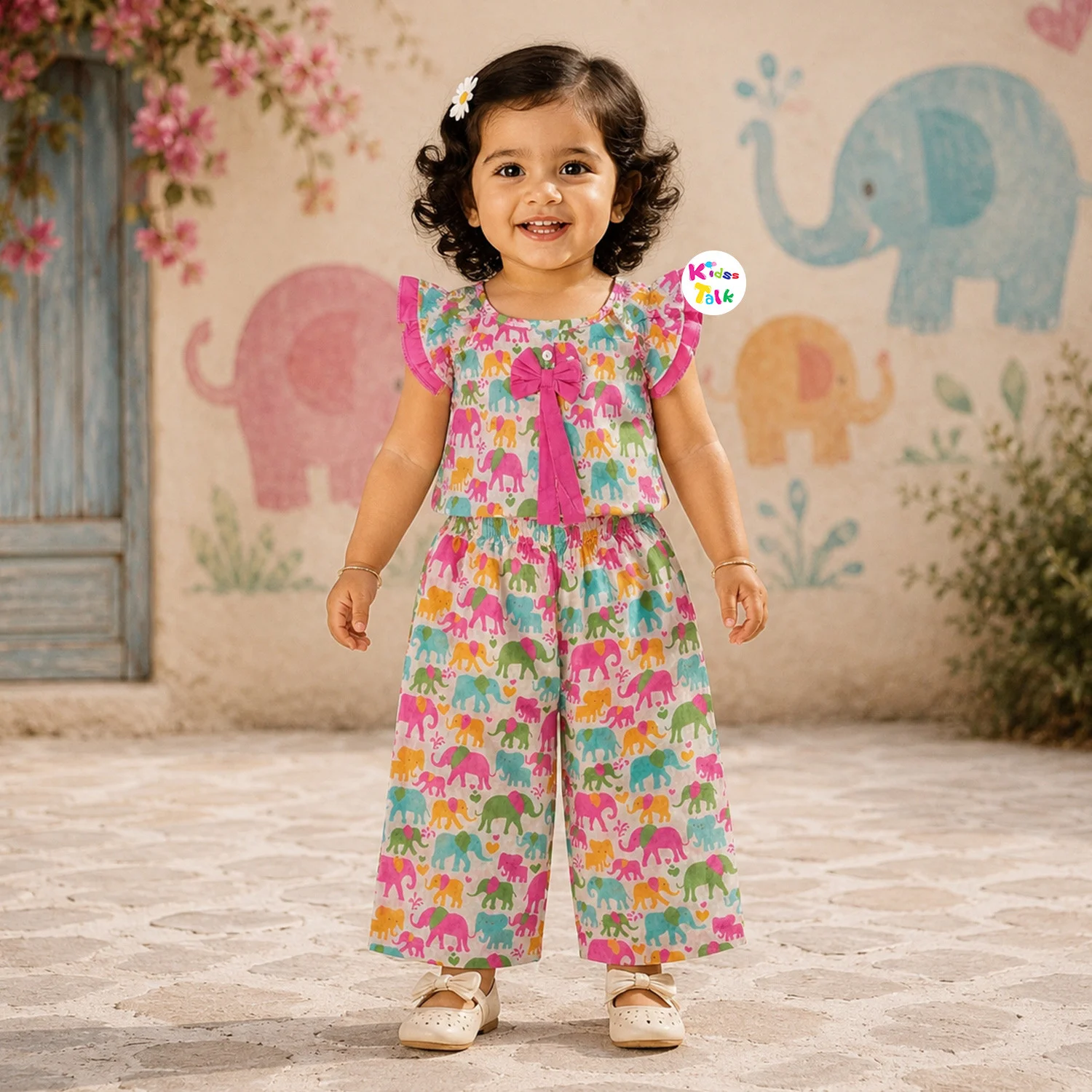 Cotton Half Sleeve Printed Full Pant Set - Pink