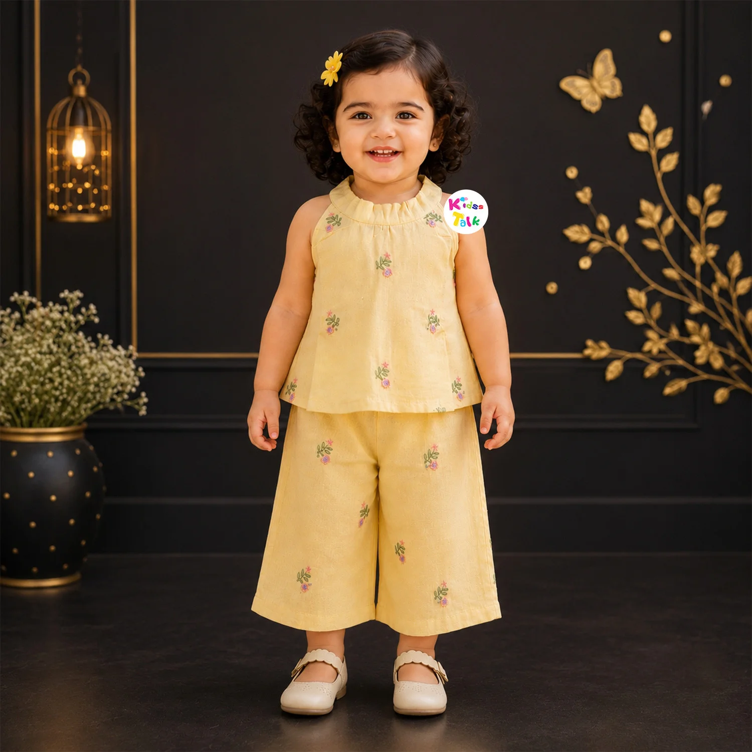 Cotton Half Sleeve Printed Half Pant Set - Lemon Yellow