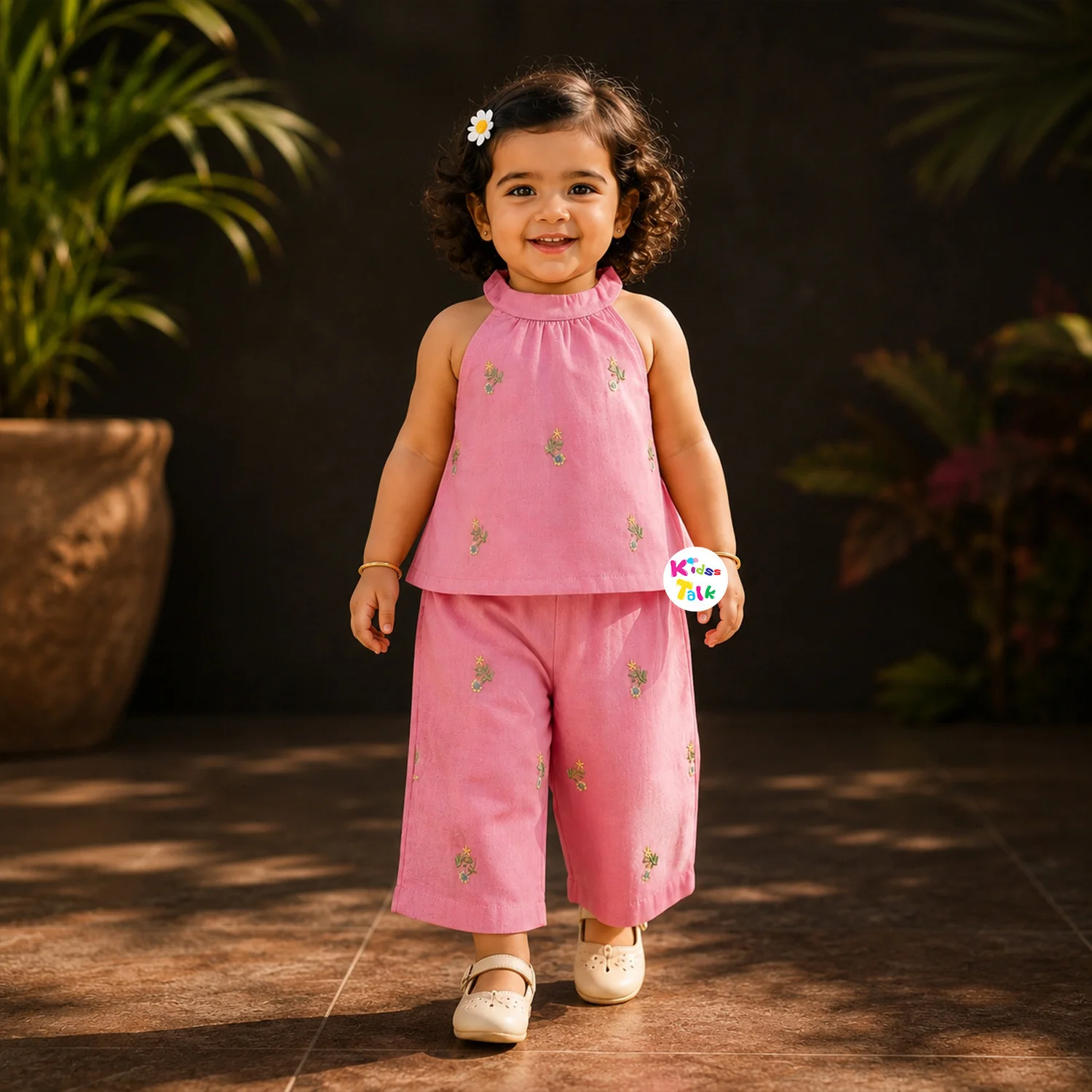 Cotton Half Sleeve Printed Half Pant Set - Pink