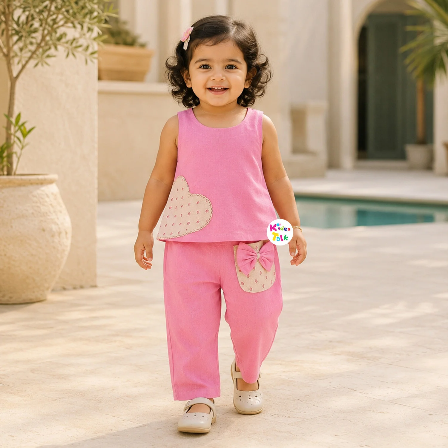 Cotton Half Sleeve Printed Half Pant Set - Pink