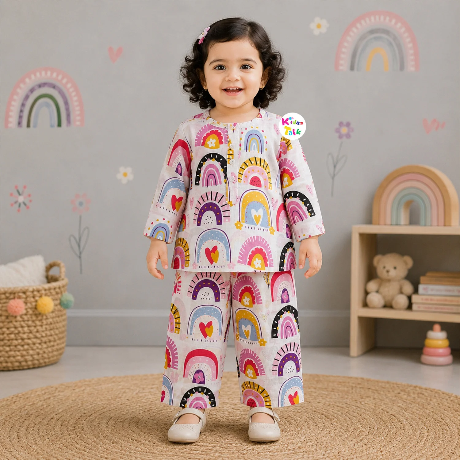 Cotton Half Sleeve Printed Full Pant Set - Pink