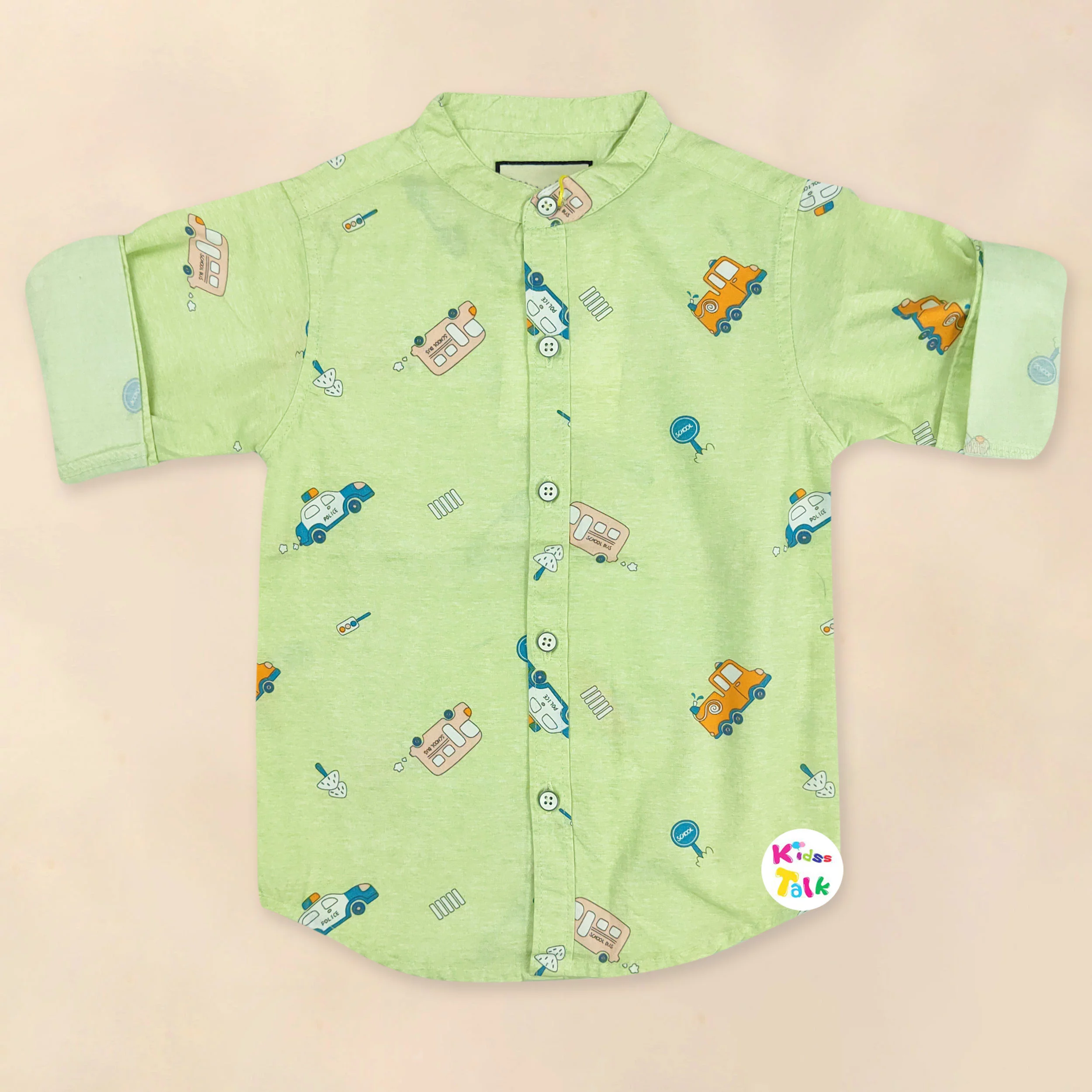 Cotton Full Sleeve Shirt With Cute Printed - Pista Green