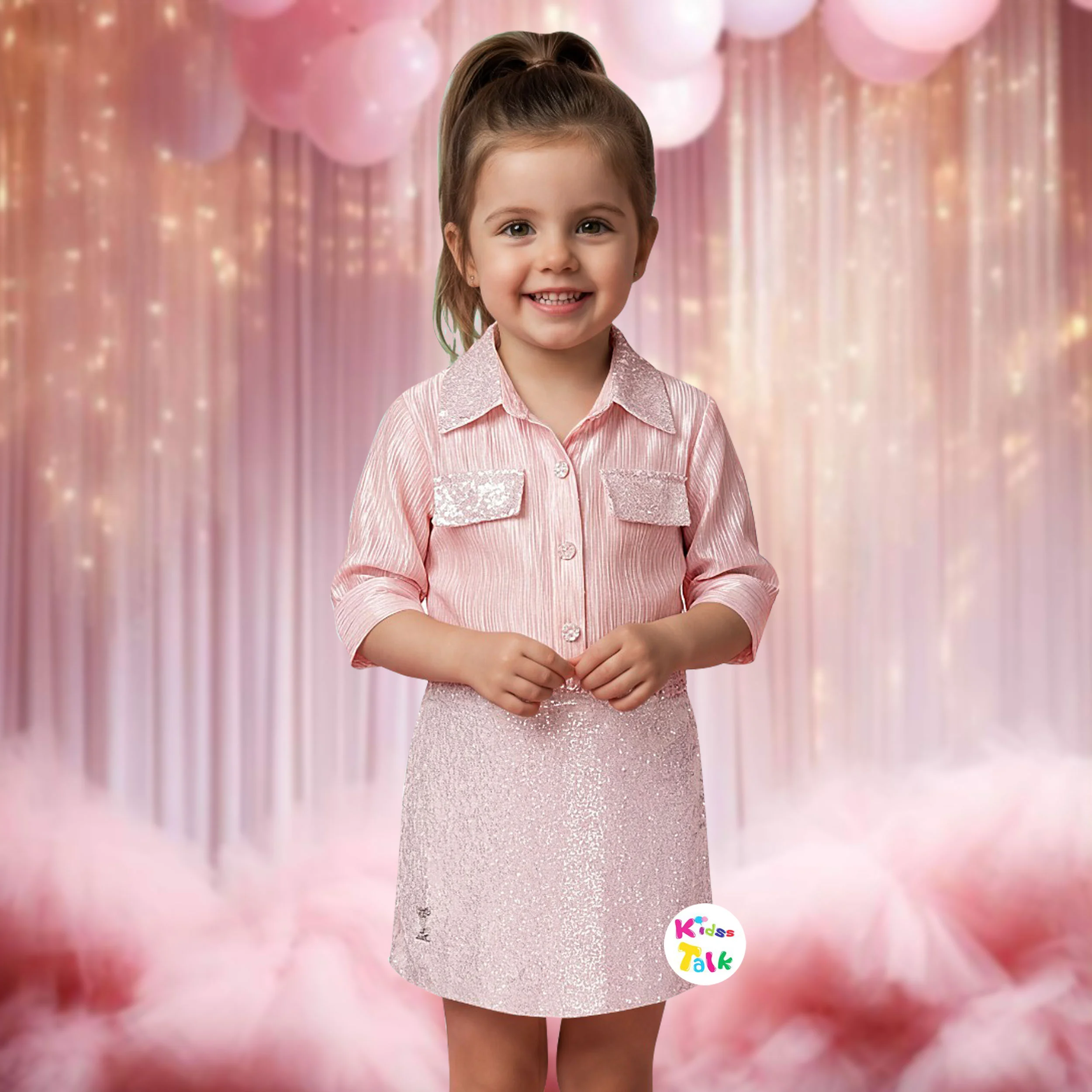 Shimmer Full Sleeve Skirt & Top With Sequins Work - Peach